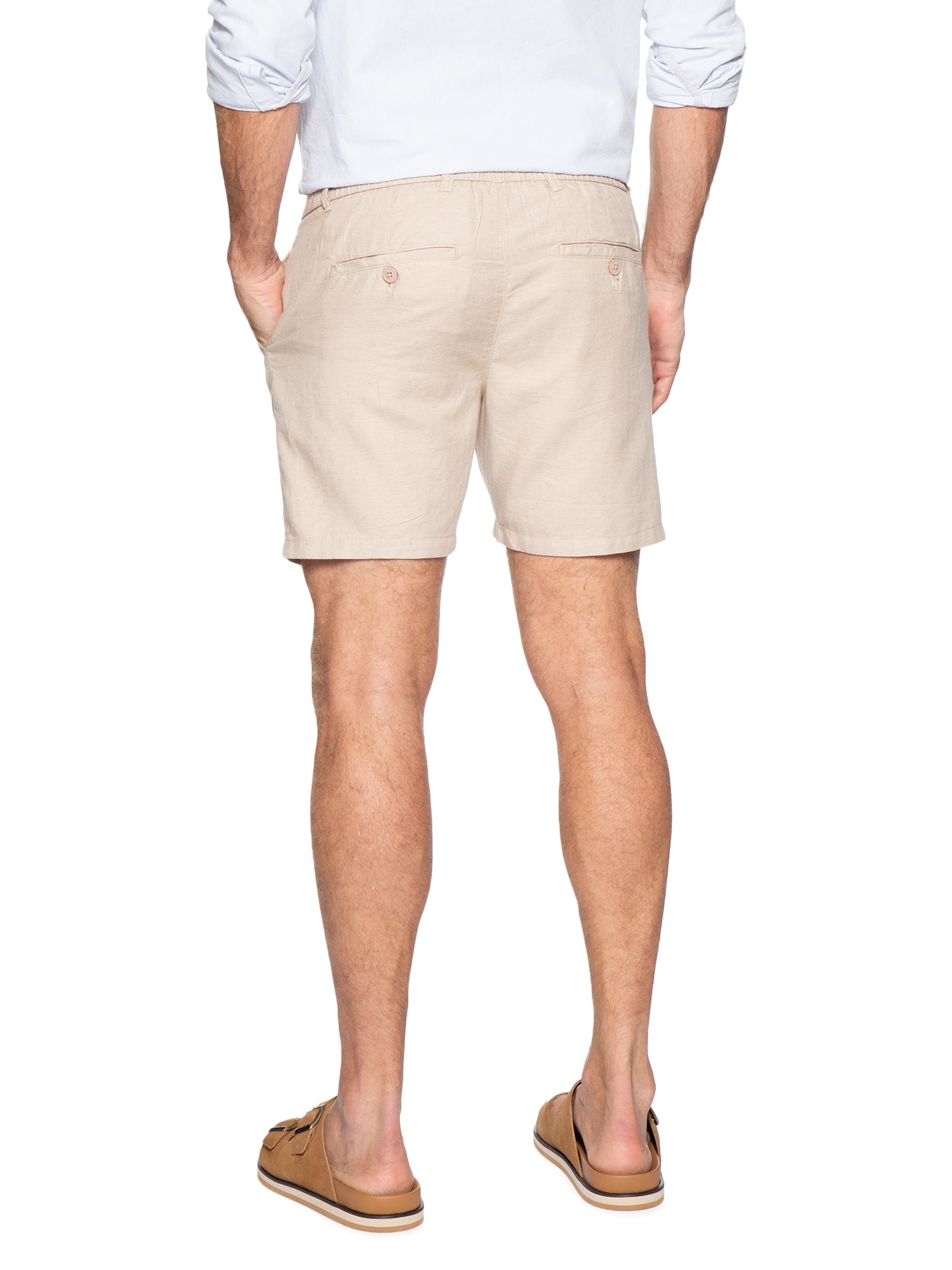 Short Masculino Em Misto Linho Marrom '2 Essential
