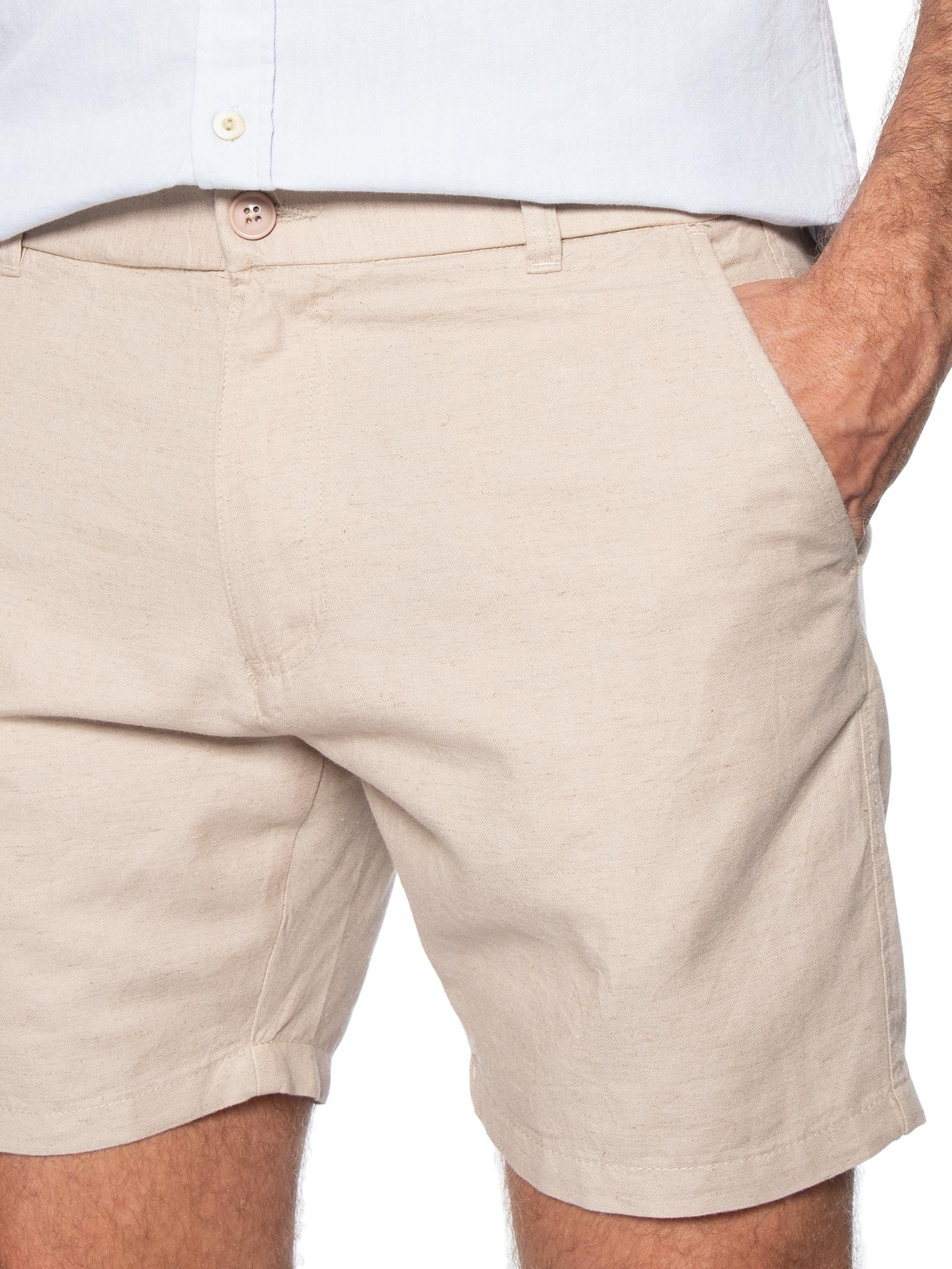 Short Masculino Em Misto Linho Marrom '2 Essential