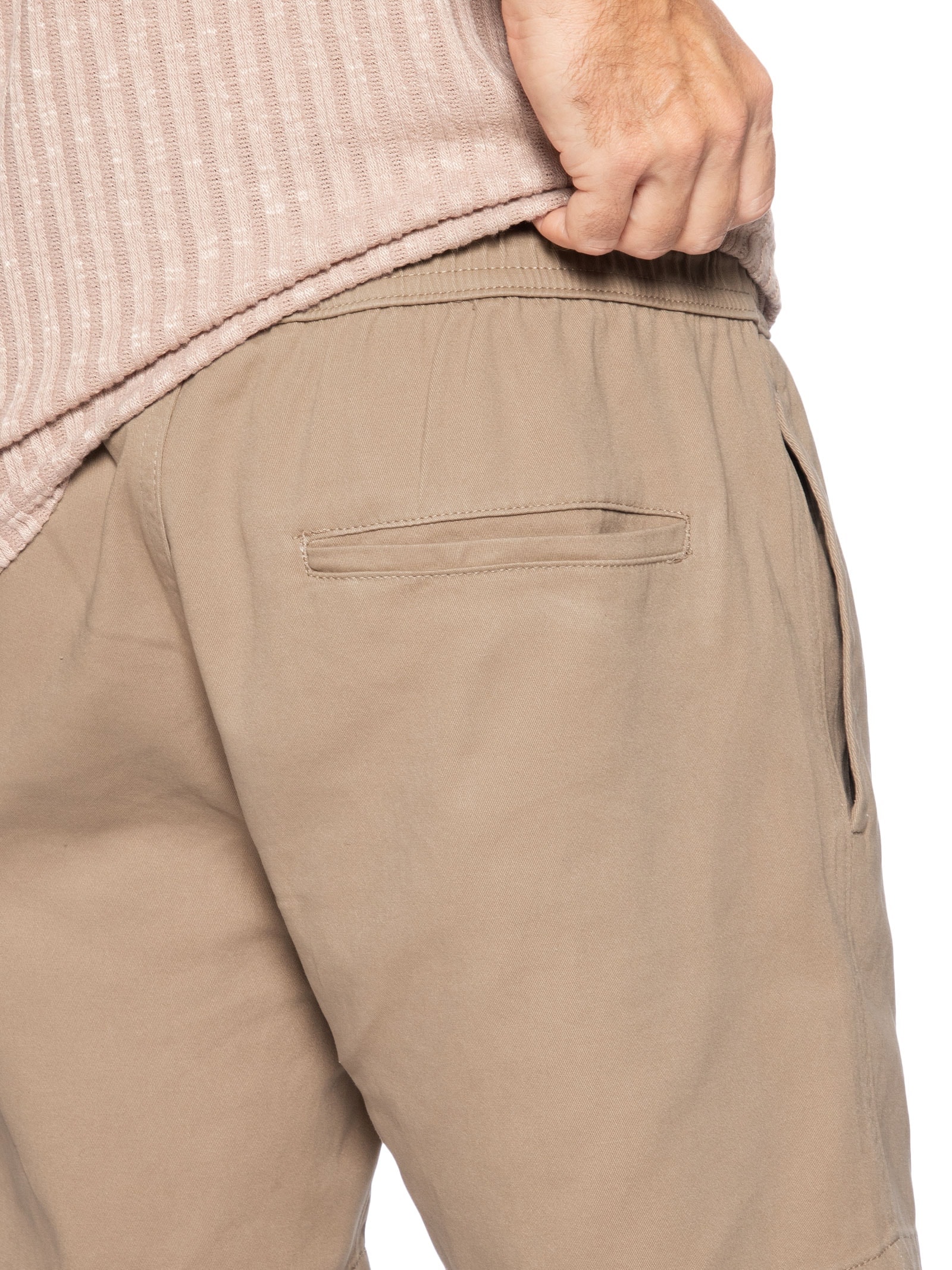 Short Masculino Em Sarja Com Elástico No Cós Bege Basiq Men