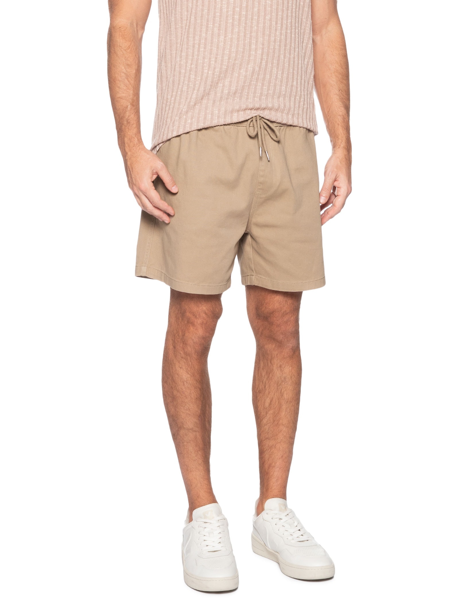 Short Masculino Em Sarja Com Elástico No Cós Bege Basiq Men