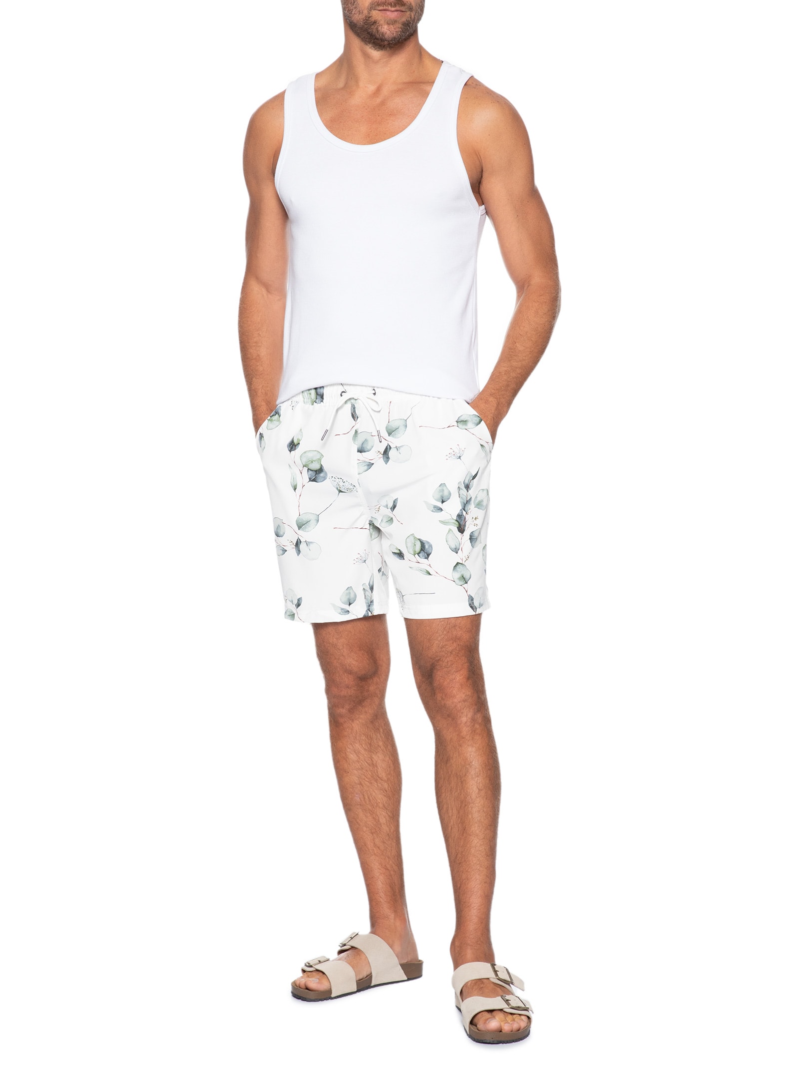 Short Masculino Estampado Beachwear Branco Basiq Men