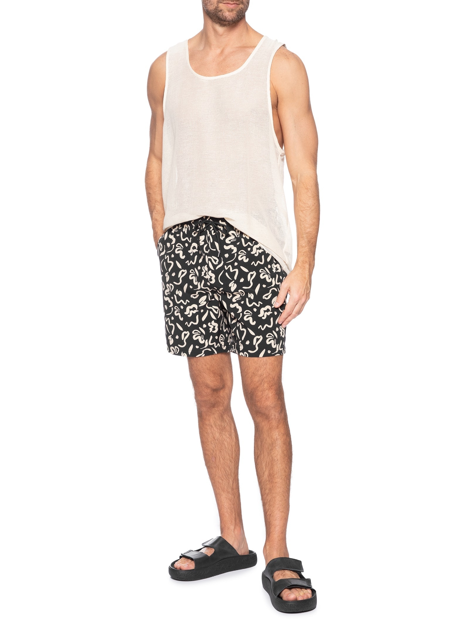 Short Masculino Estampado Beachwear Preto Basiq Men