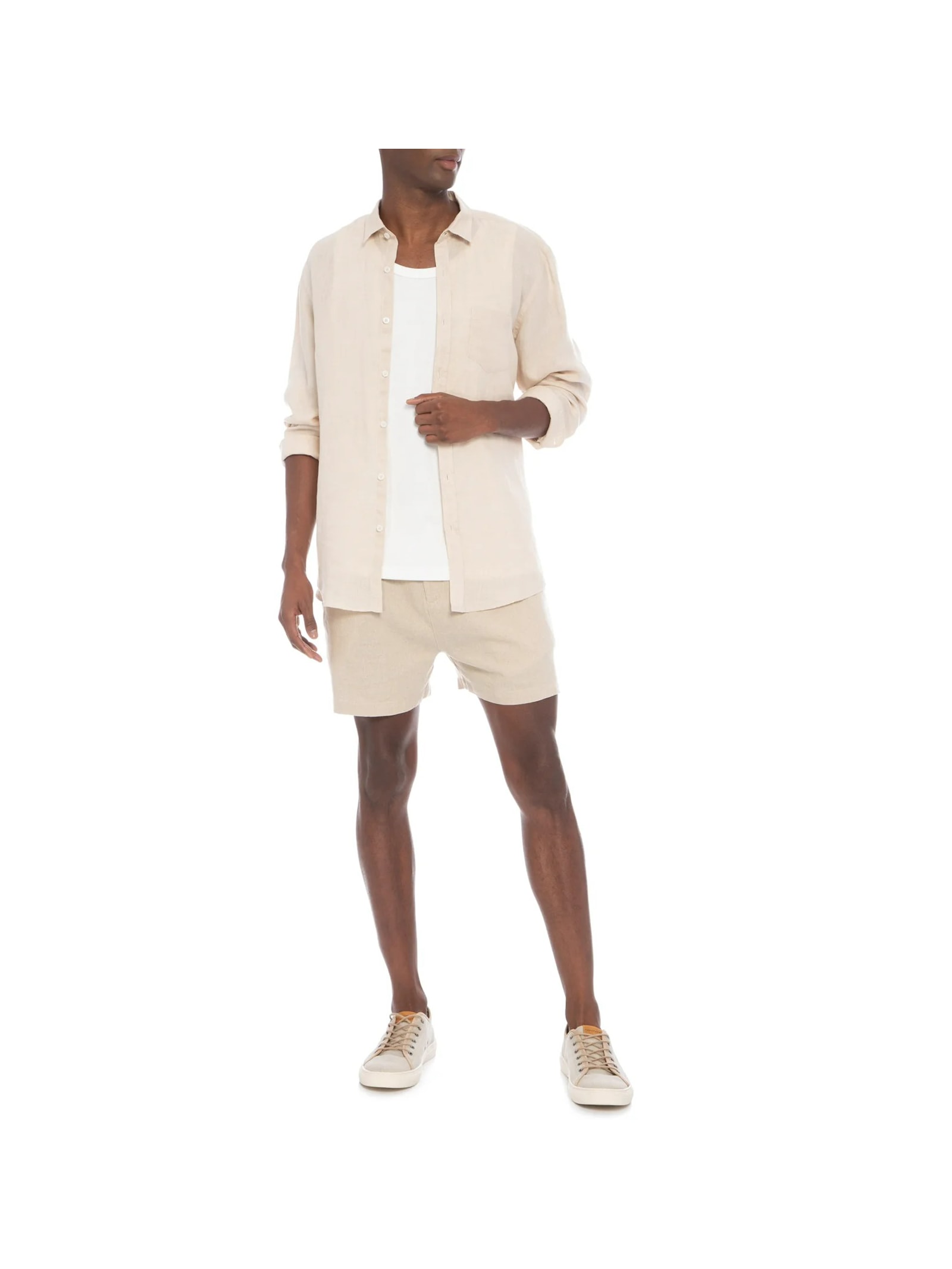 Short Masculino Fluid Linen Pleats Bege Osklen