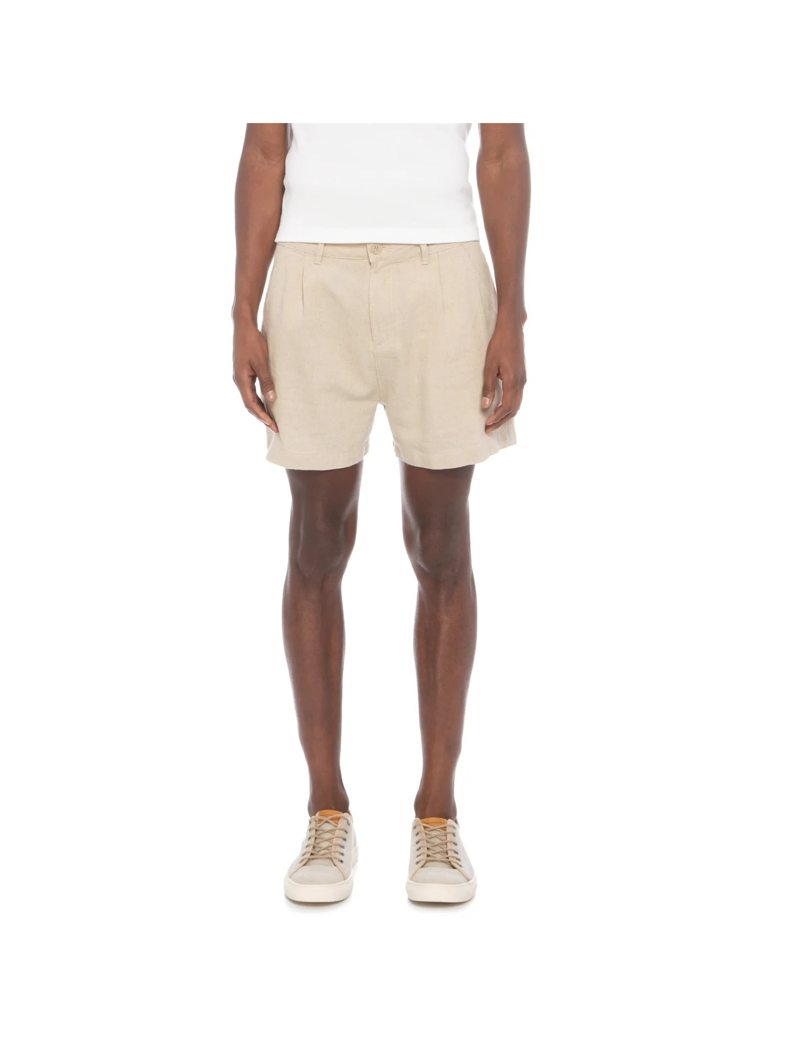 Short Masculino Fluid Linen Pleats Bege Osklen