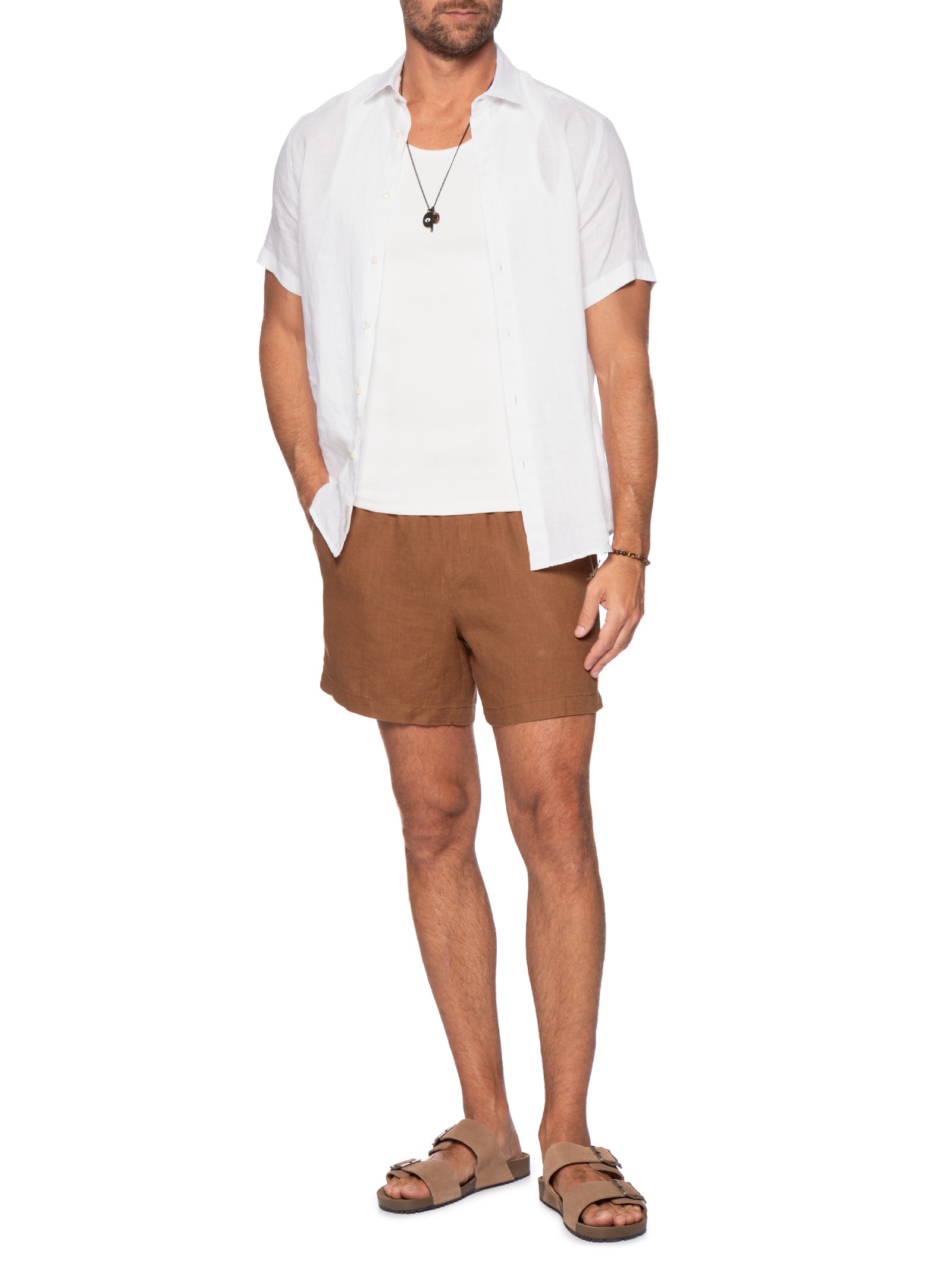 Short Masculino Linho Summer Marrom Oficina Reserva