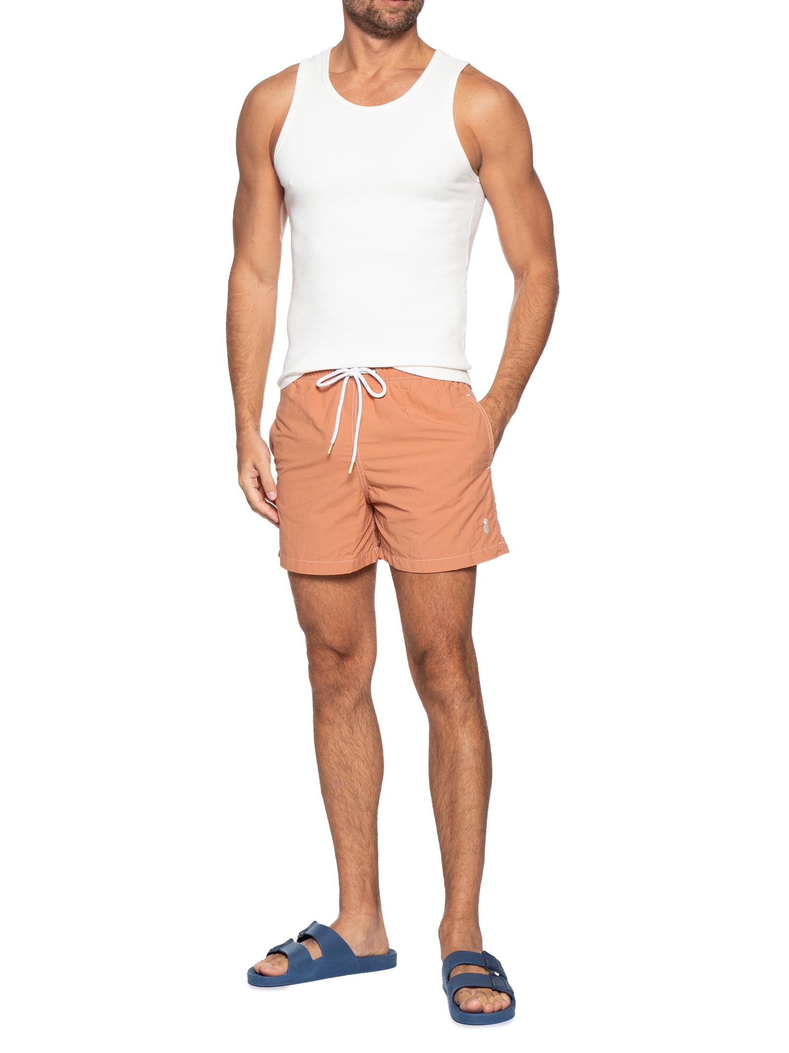 Short Masculino Liso De Praia Laranja Pineapple