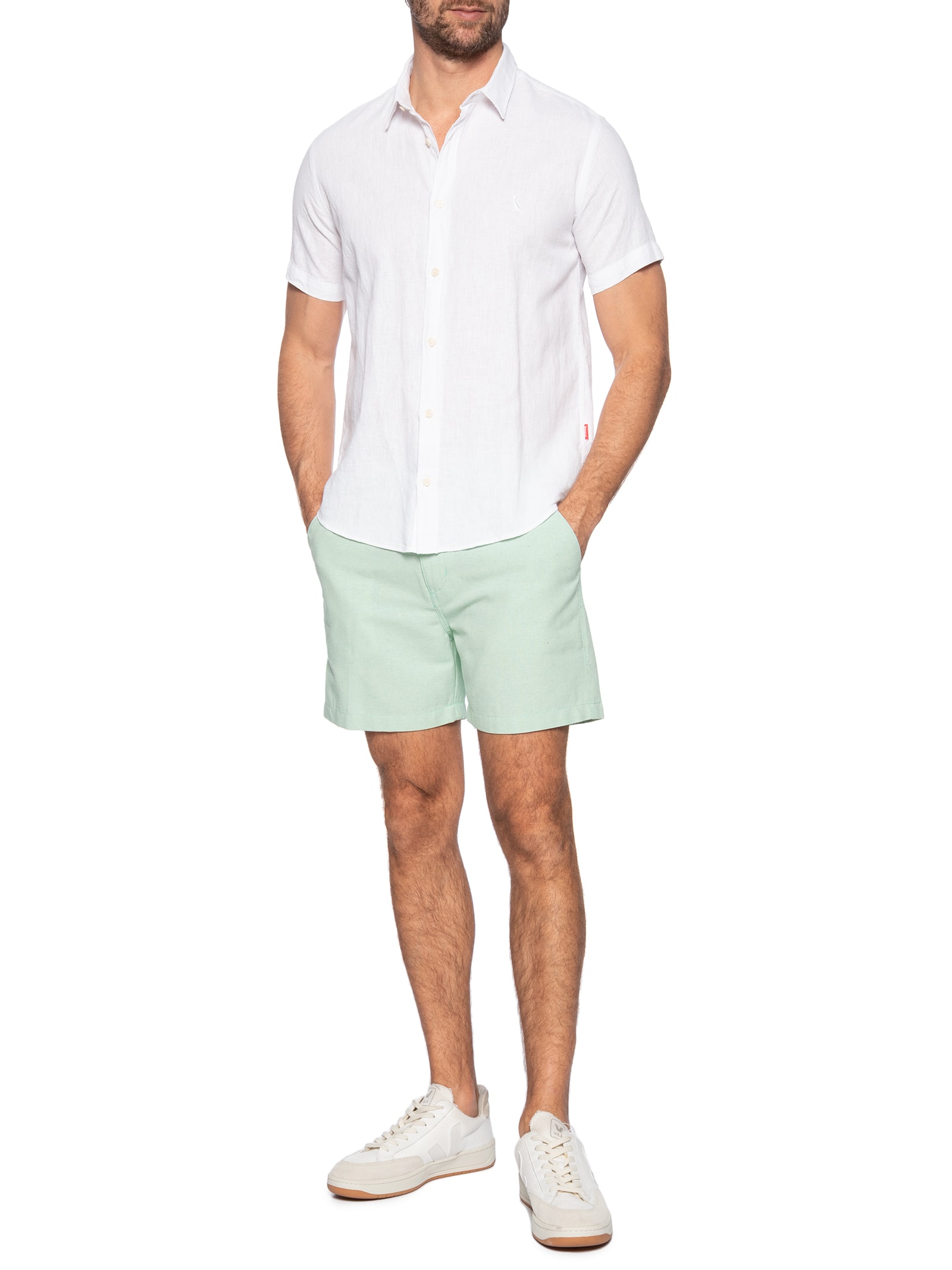 Short Masculino Médio Linen Elástico Verde '2 Essential