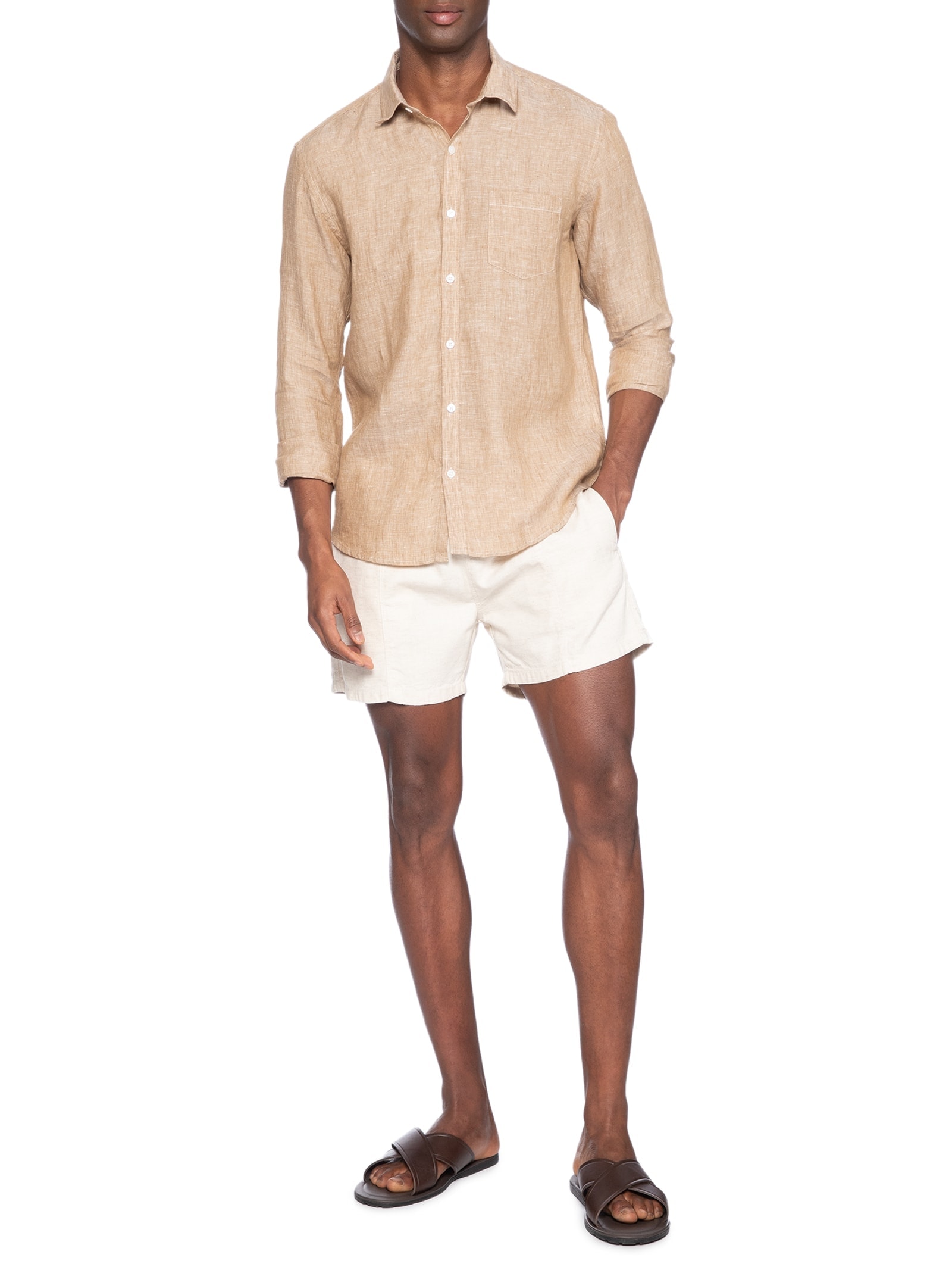 Short Masculino Mix Linho Recortes Bege Foxton