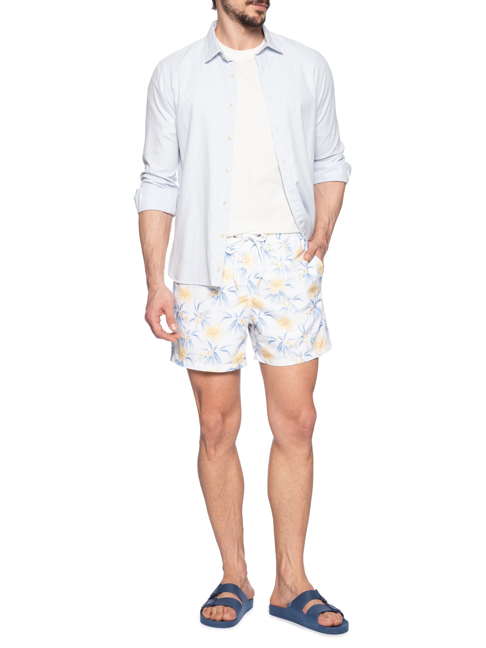 Short Masculino Praia Hibísco Branco Pineapple