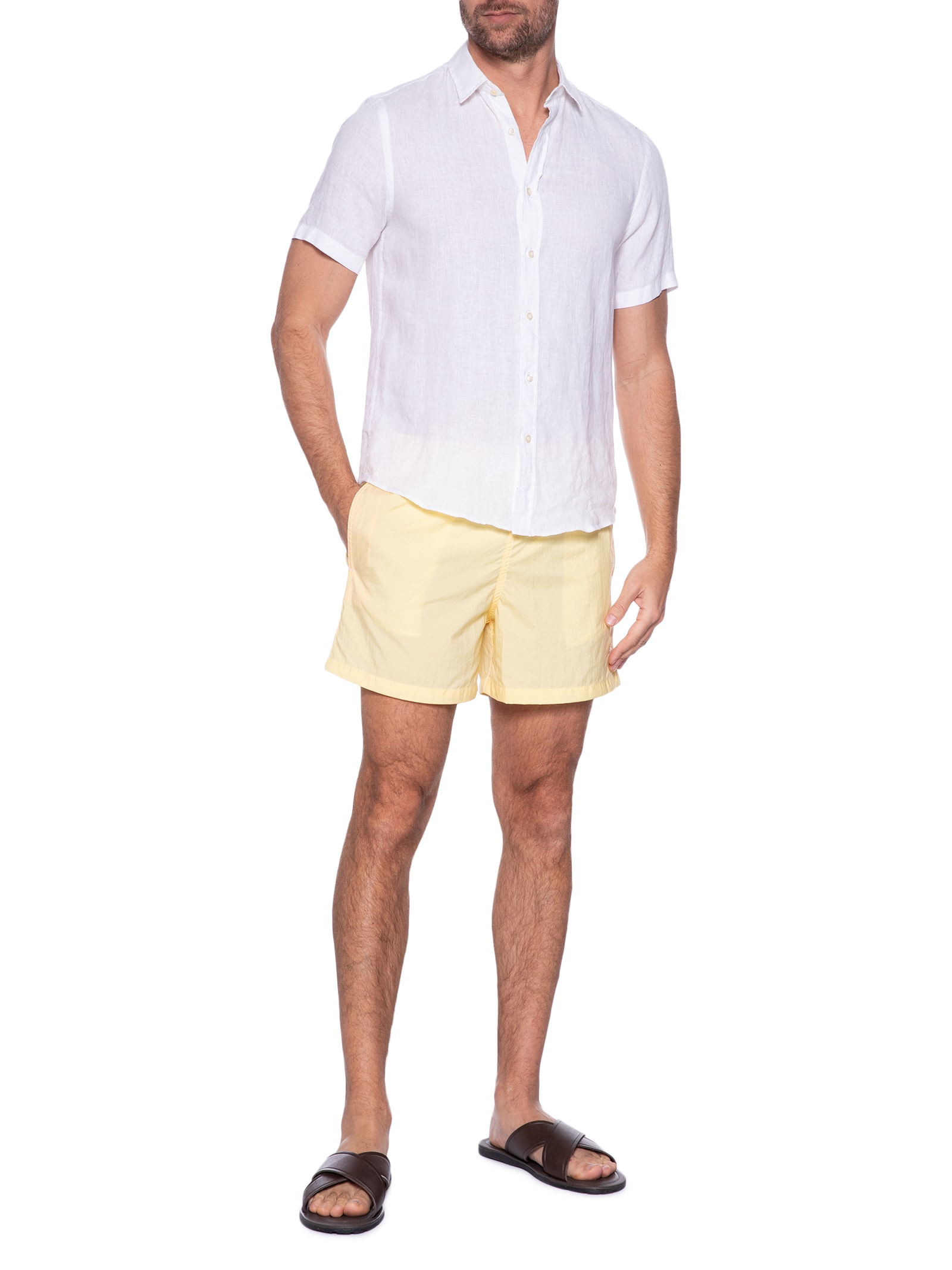 Short Masculino Praia Liso Amarelo Pineapple