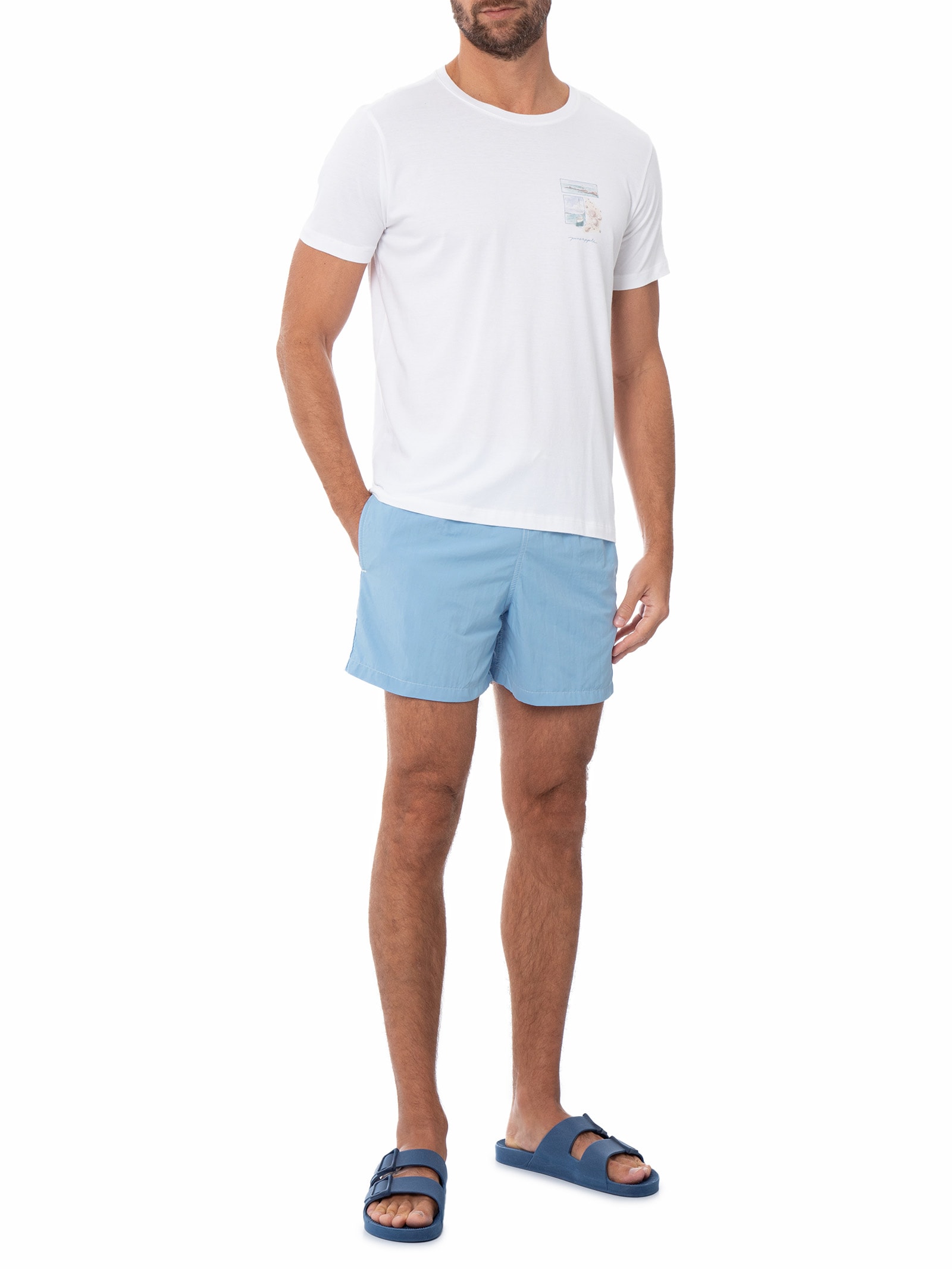 Short Masculino Praia Liso- Azul Pineapple