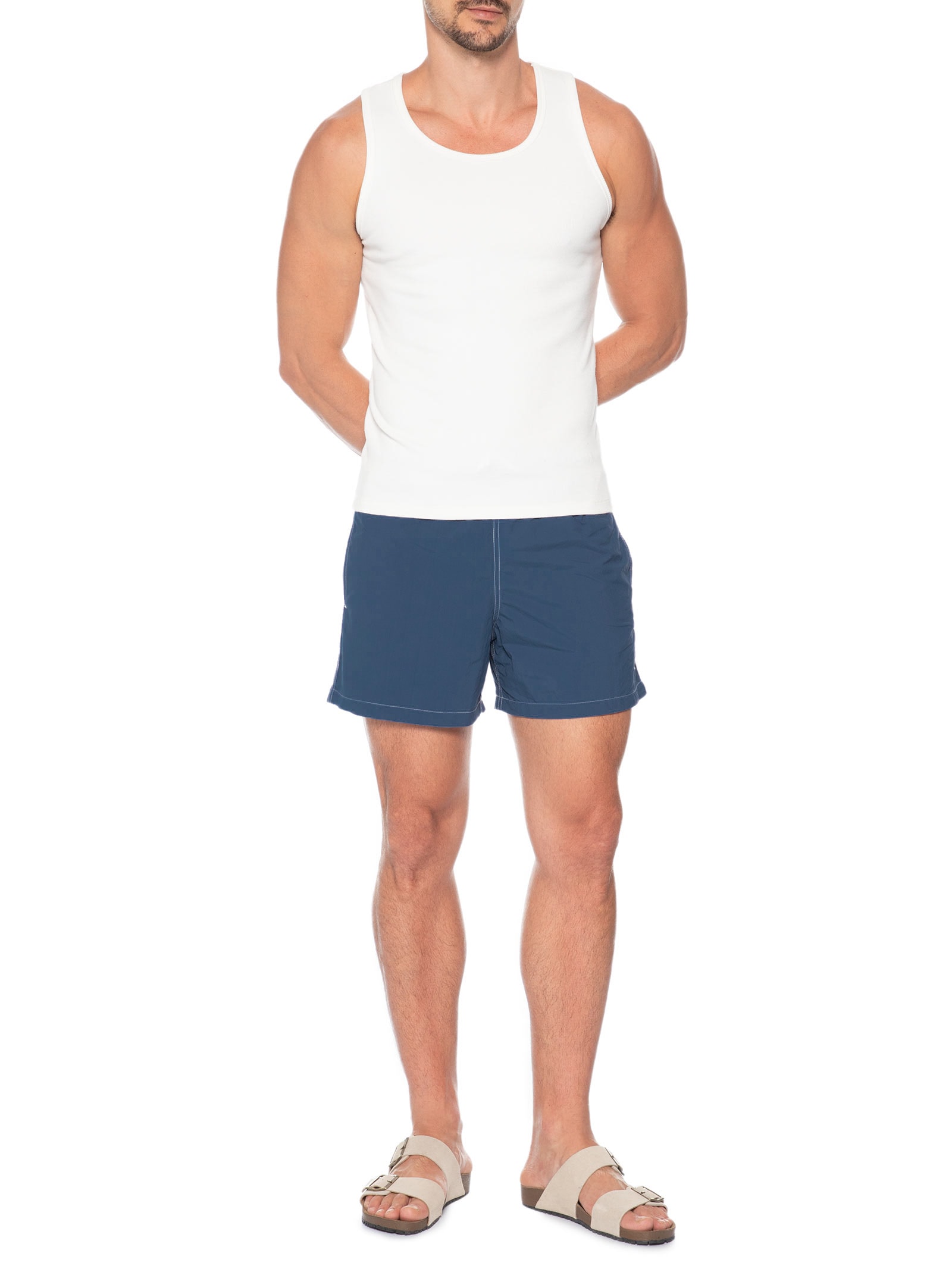Short Masculino Praia Liso Azul Acinzentado Pineapple