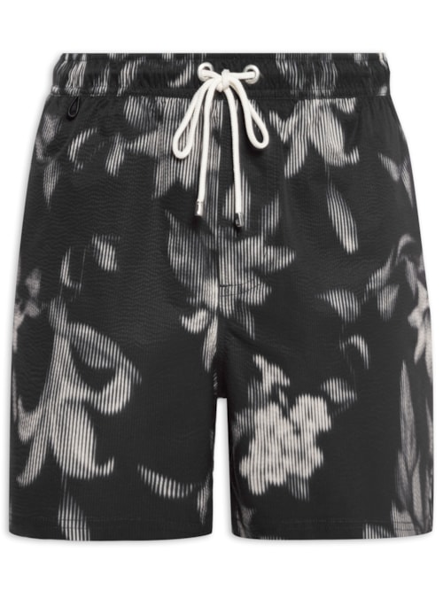 Short Masculino Praia Textura Estampa Blur Flower – Preto
