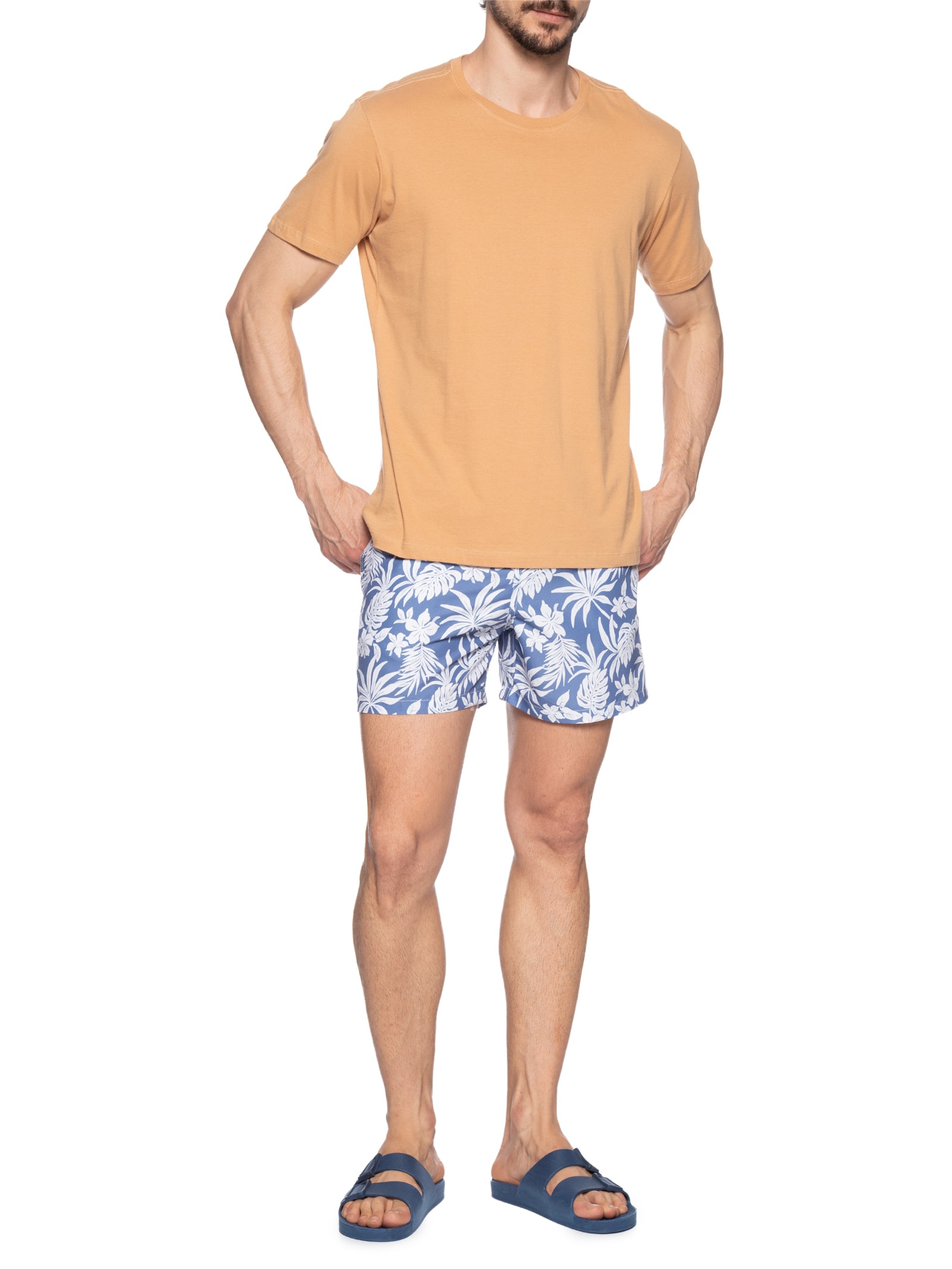 Short Masculino Praia Tropical Azul Pineapple