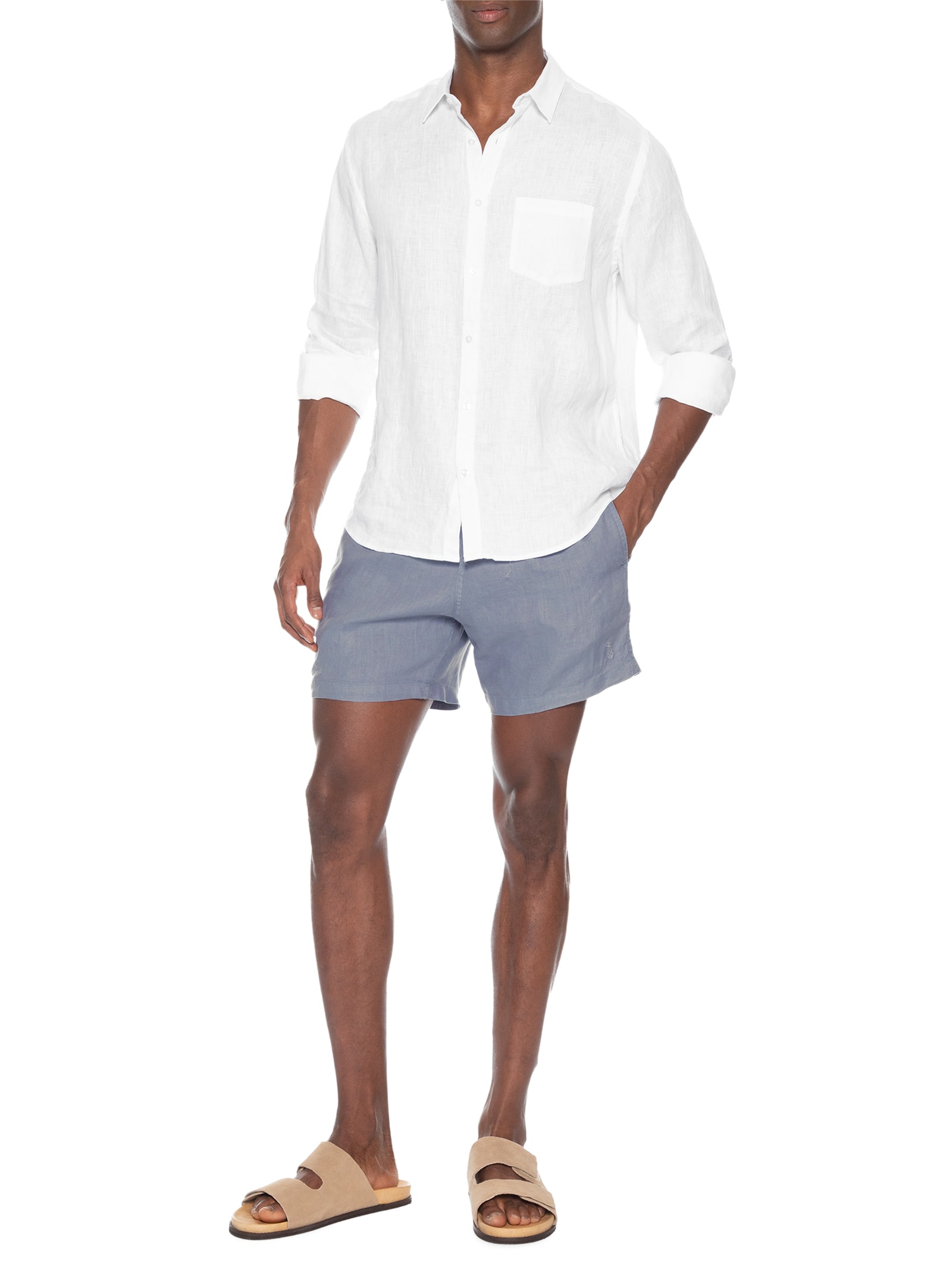 Short Masculino Puro Linho Azul Pineapple