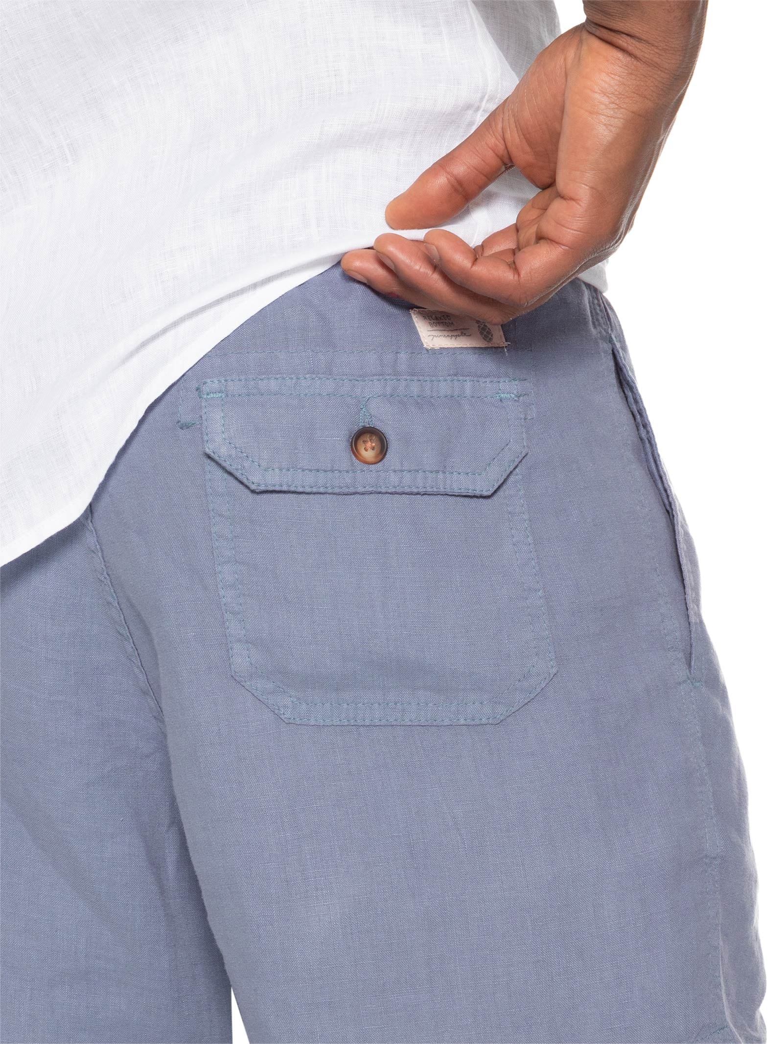 Short Masculino Puro Linho Azul Pineapple