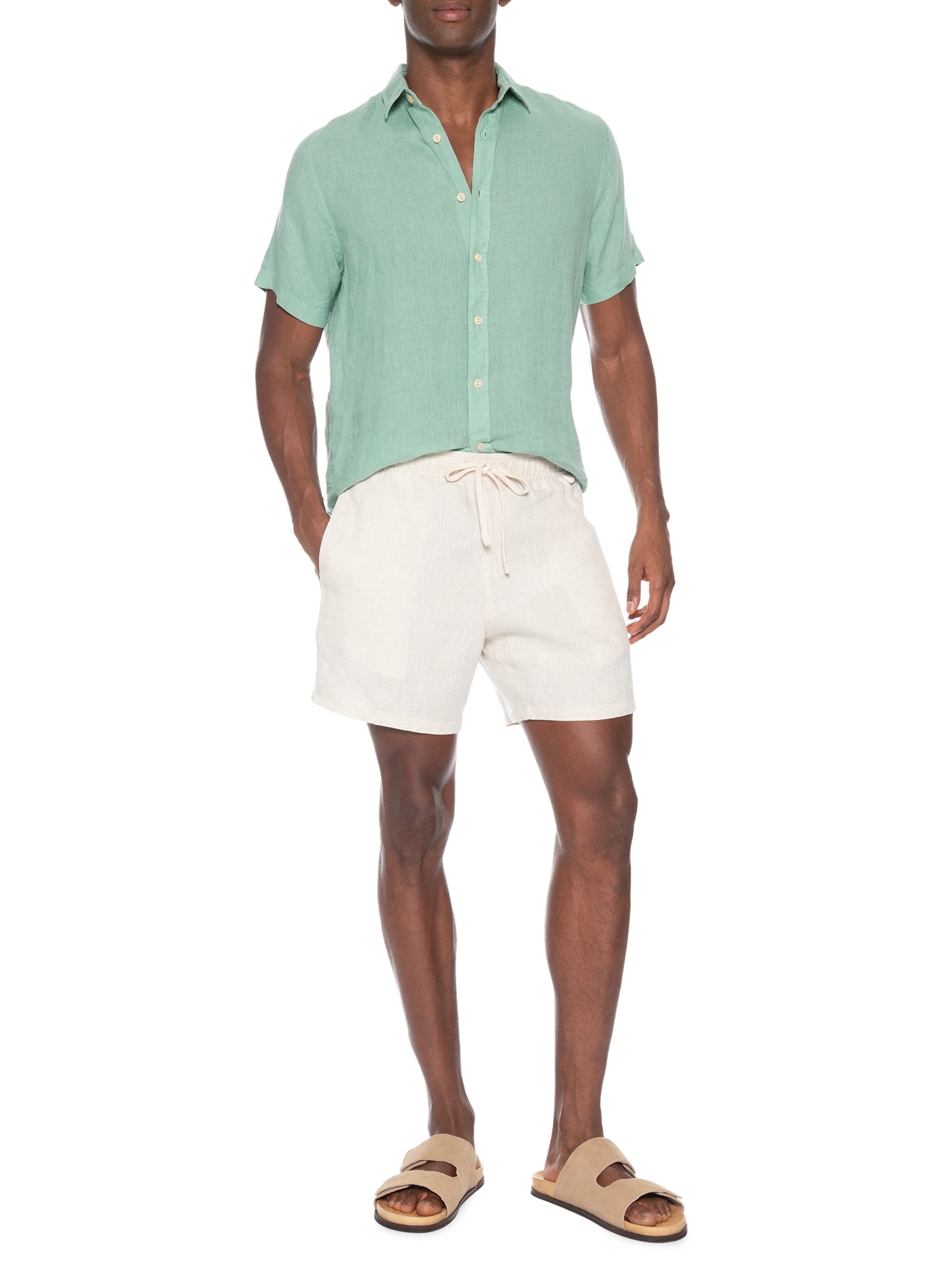 Short Masculino Puro Linho Bege Pineapple