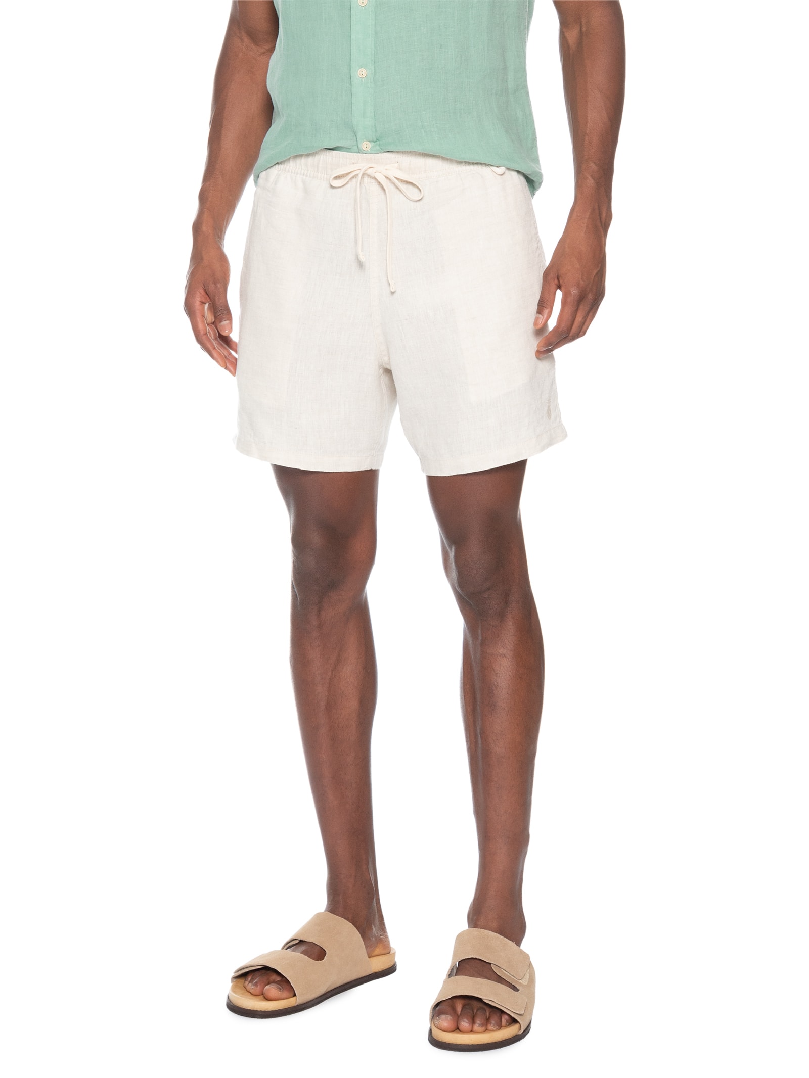 Short Masculino Puro Linho Bege Pineapple