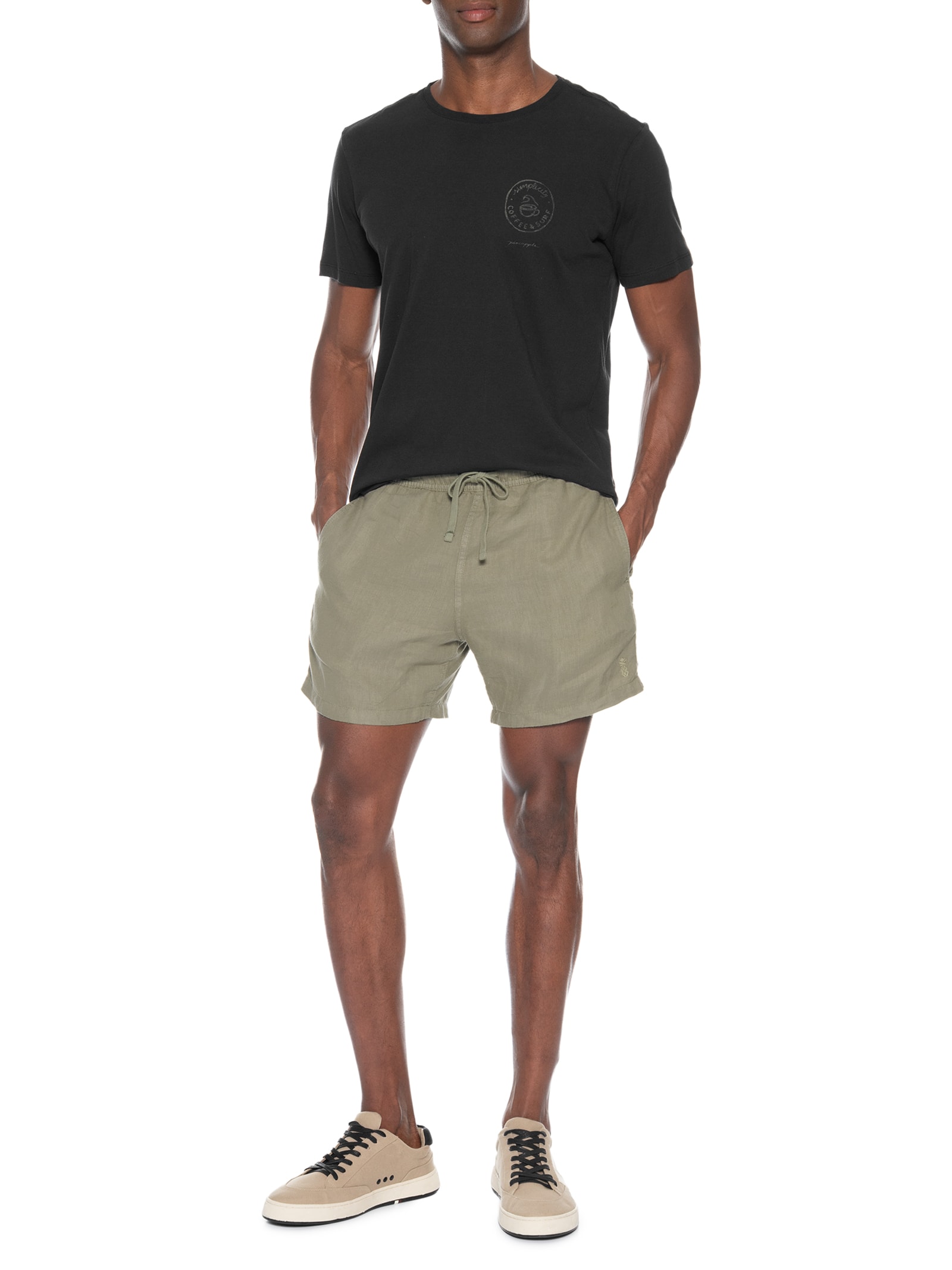 Short Masculino Puro Linho Verde Pineapple
