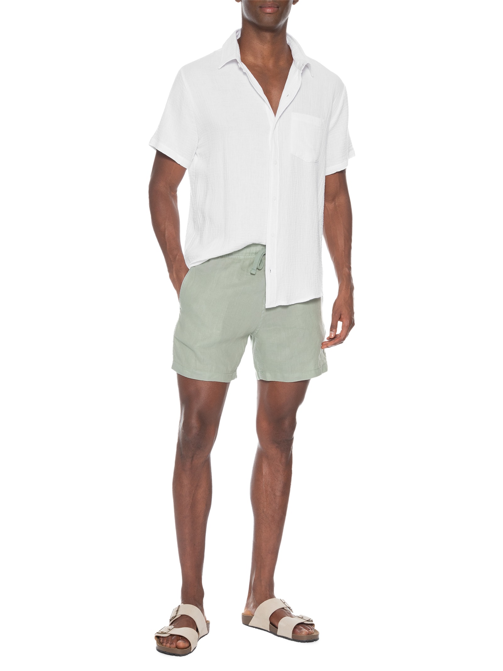 Short Masculino Puro Linho Verde Claro Pineapple