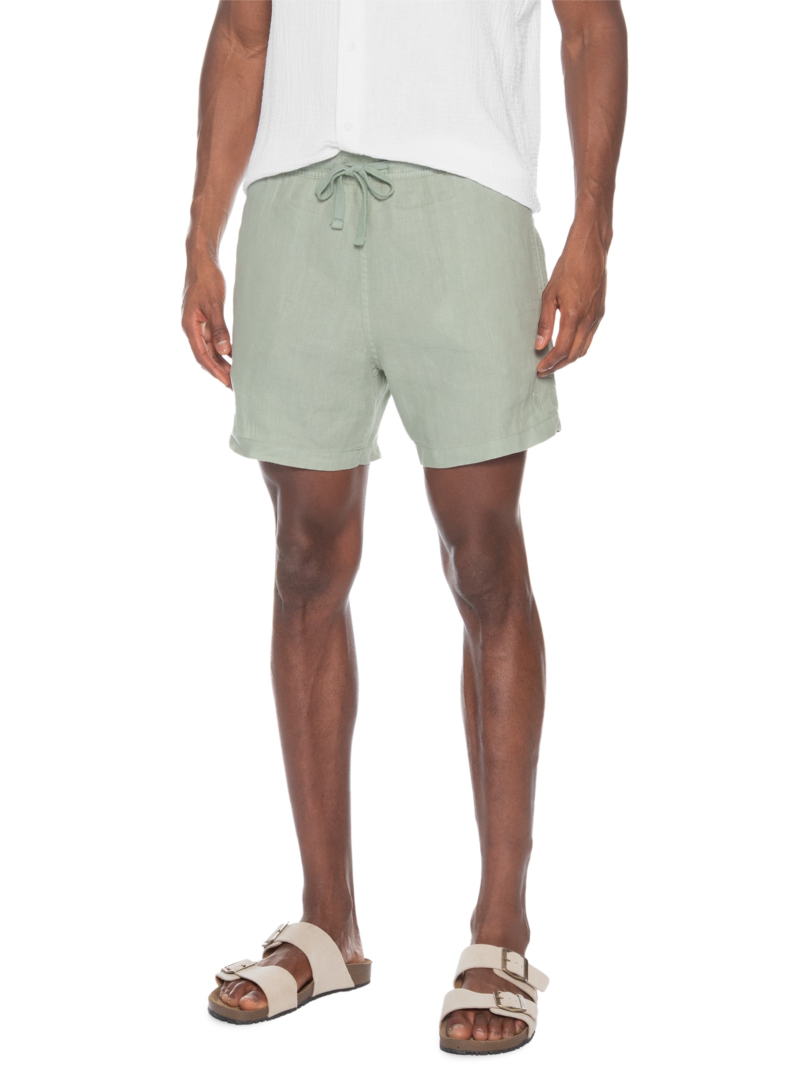 Short Masculino Puro Linho Verde Claro Pineapple