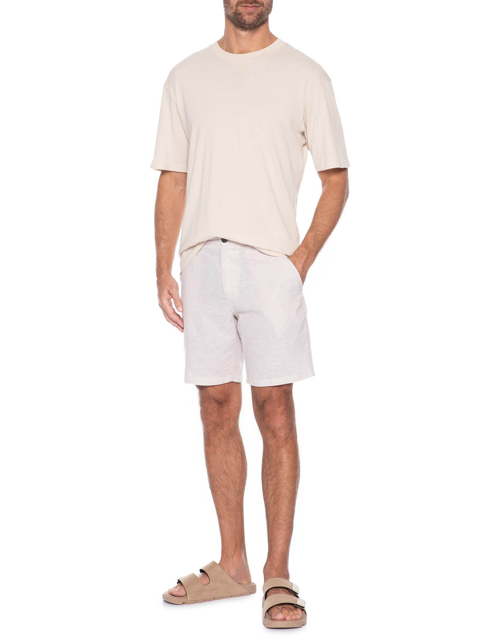 Short Masculino Regular Fit Blend De Linho Bege Jack & Jones
