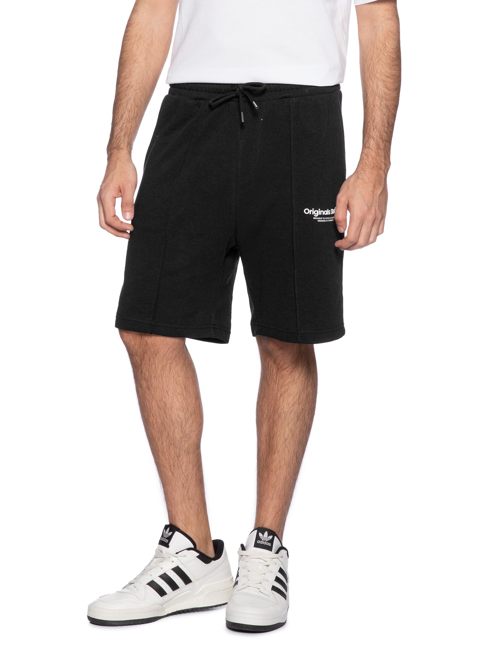 Short Masculino Relaxed Fit Detalhe Vinco Moletom Preto Jack & Jones
