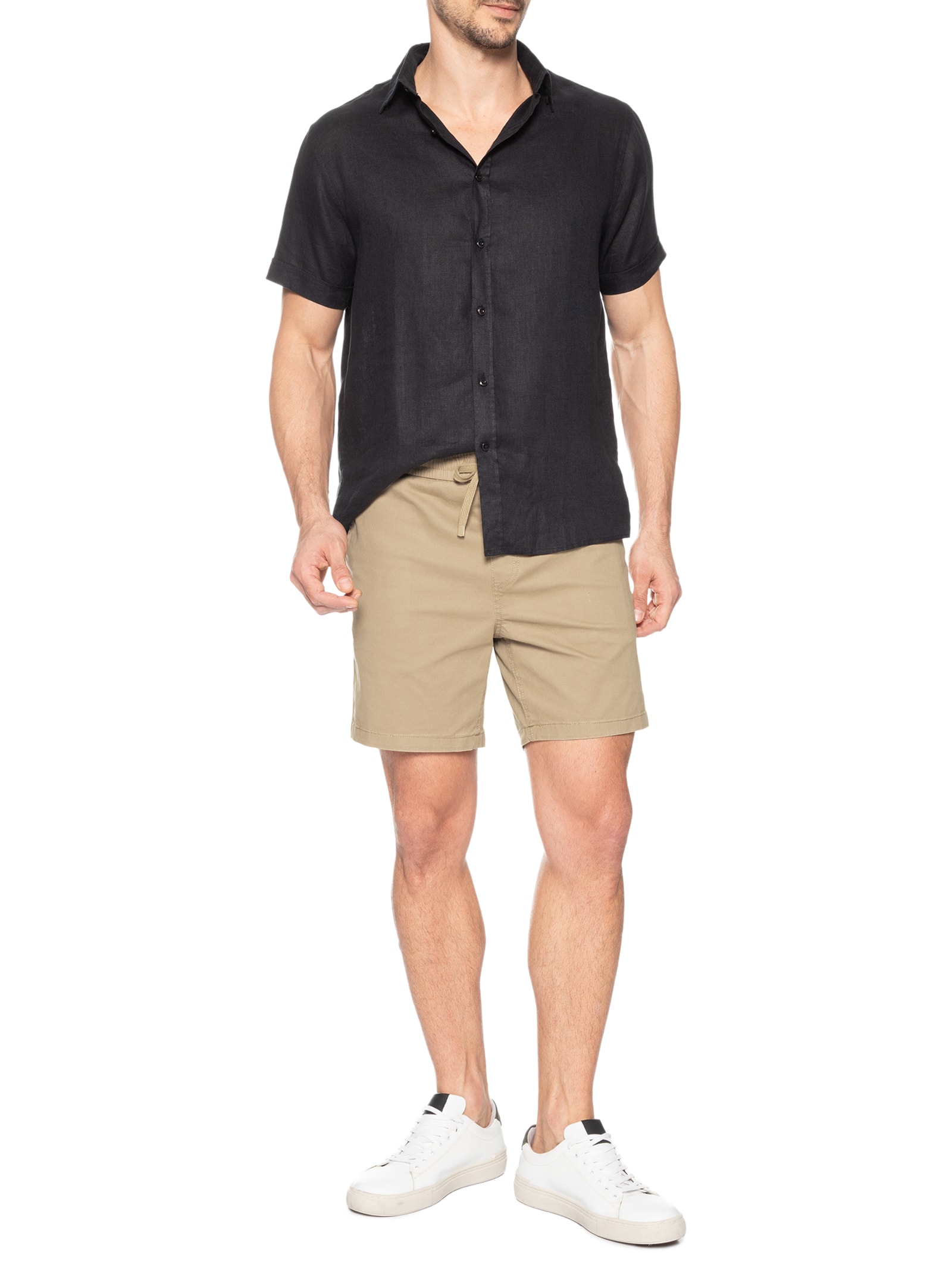 Short Masculino Sarja Cós Elástico Bege '2 Essential