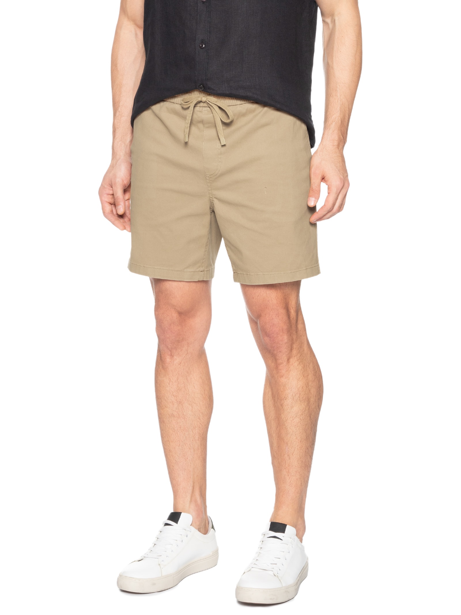 Short Masculino Sarja Cós Elástico Bege '2 Essential
