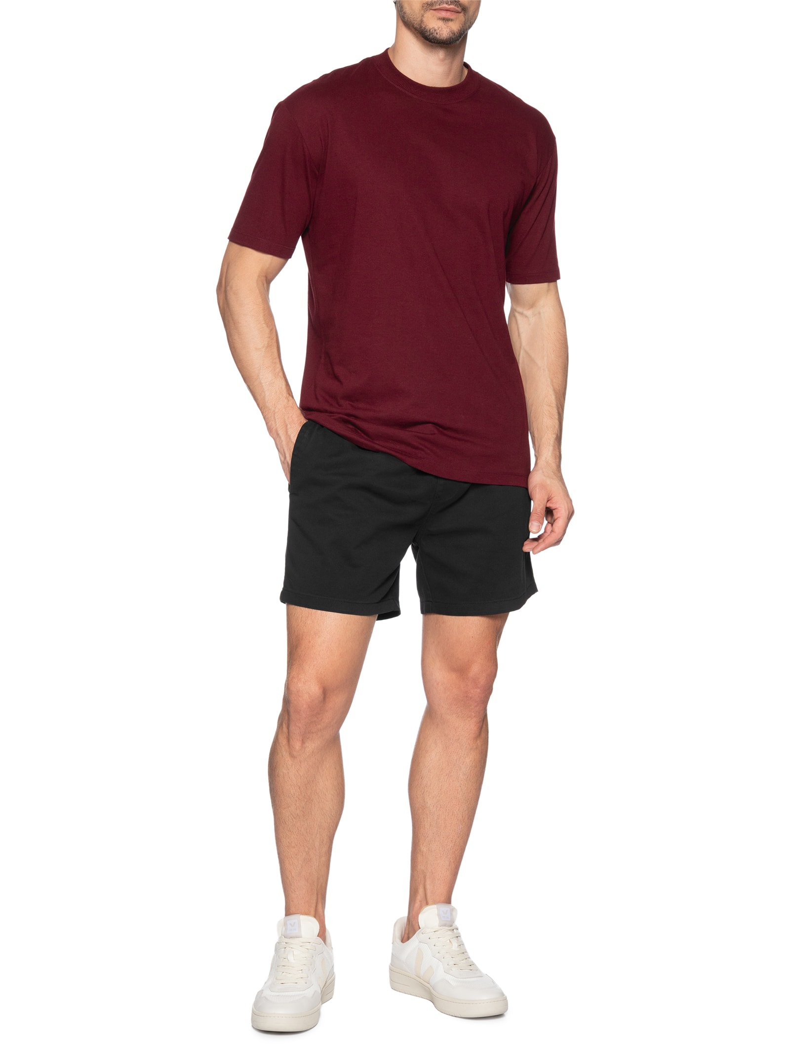 Short Masculino Sarja Elástico no Cós Preto Basiq Men