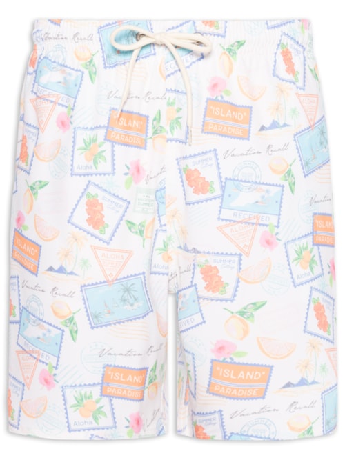 Short Praia Masculino Estampa Selos – Branco