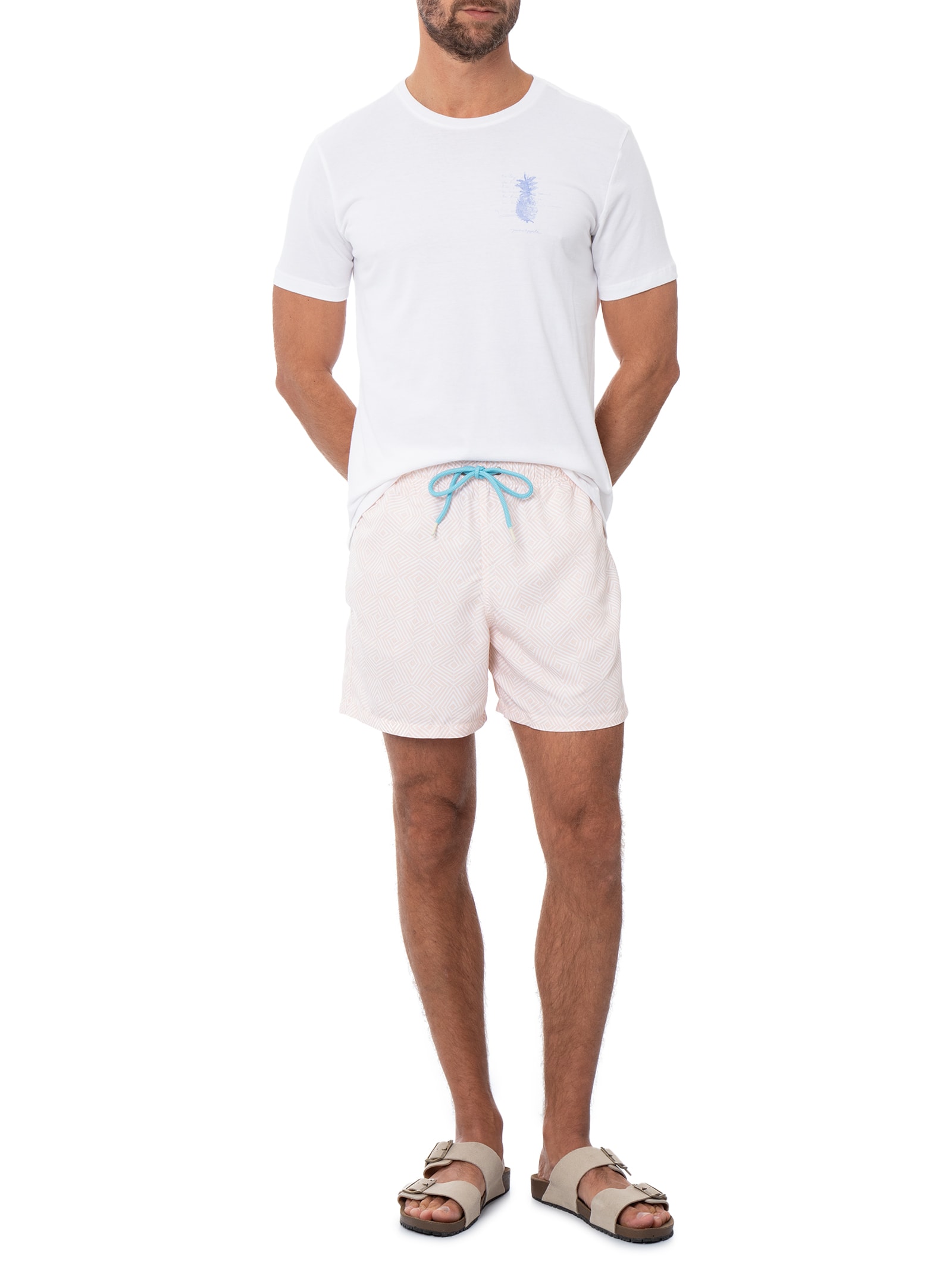 Short Praia Masculino Estampado Cascais – Laranja Pineapple