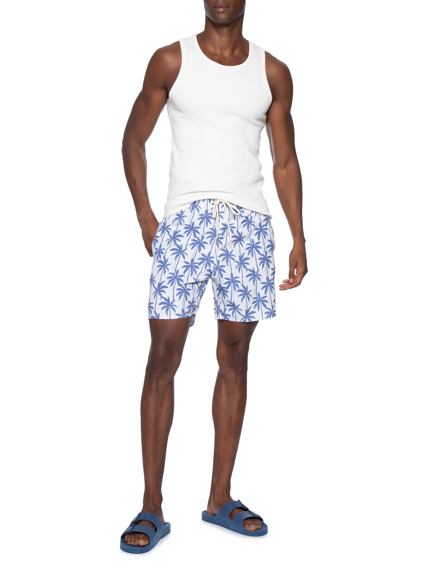 Short Praia Masculino Estampado Coqueiro Azul Sergio K