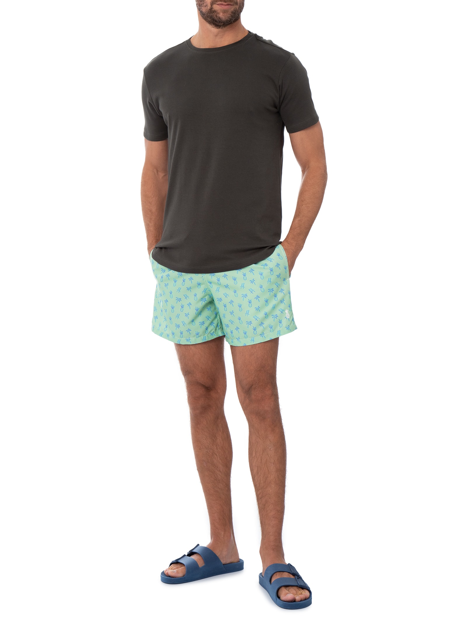 Short Praia Masculino Estampado Férias – Verde Pineapple