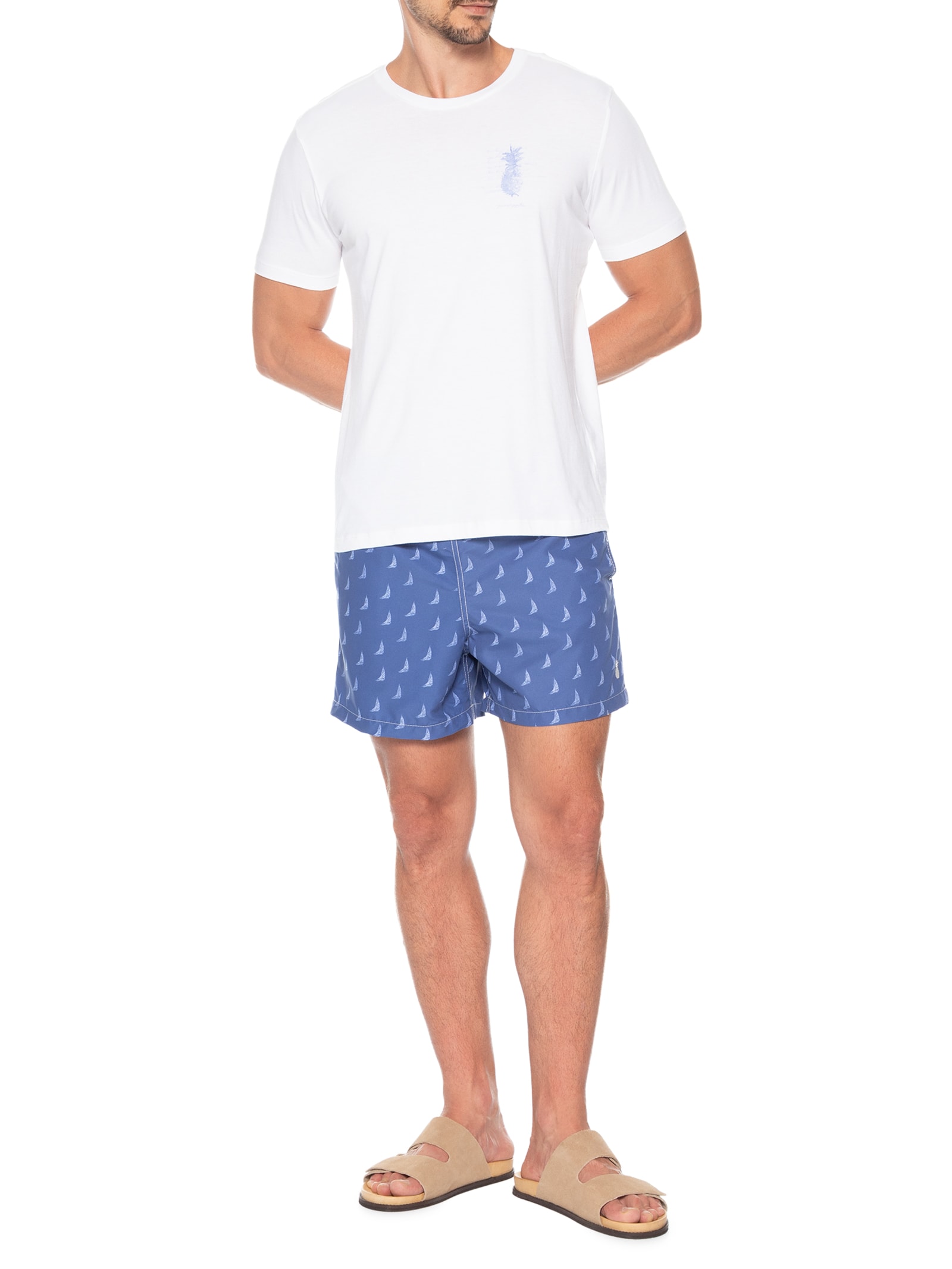 Short Praia Masculino Estampado Pine Veleiro Azul Pineapple