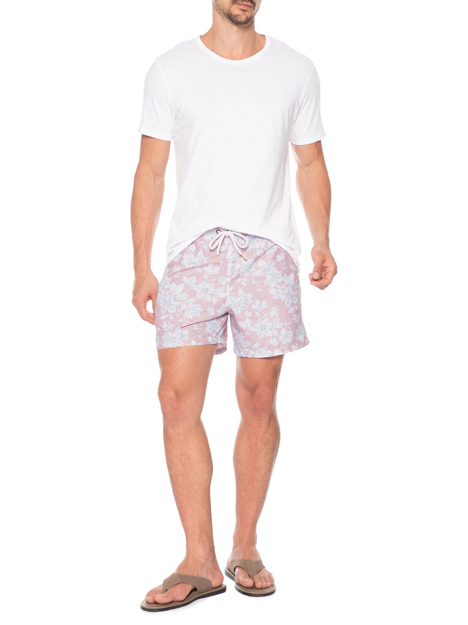 Short Praia Masculino Estampado Sandflower Rosa Pineapple