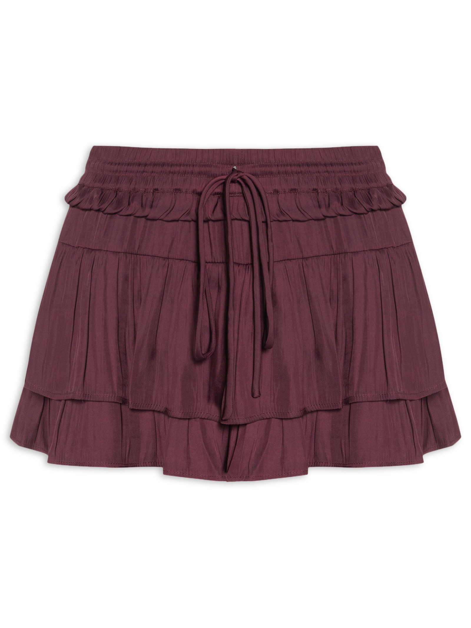 Short Saia Cintura Baixa Babados Roxo Farm