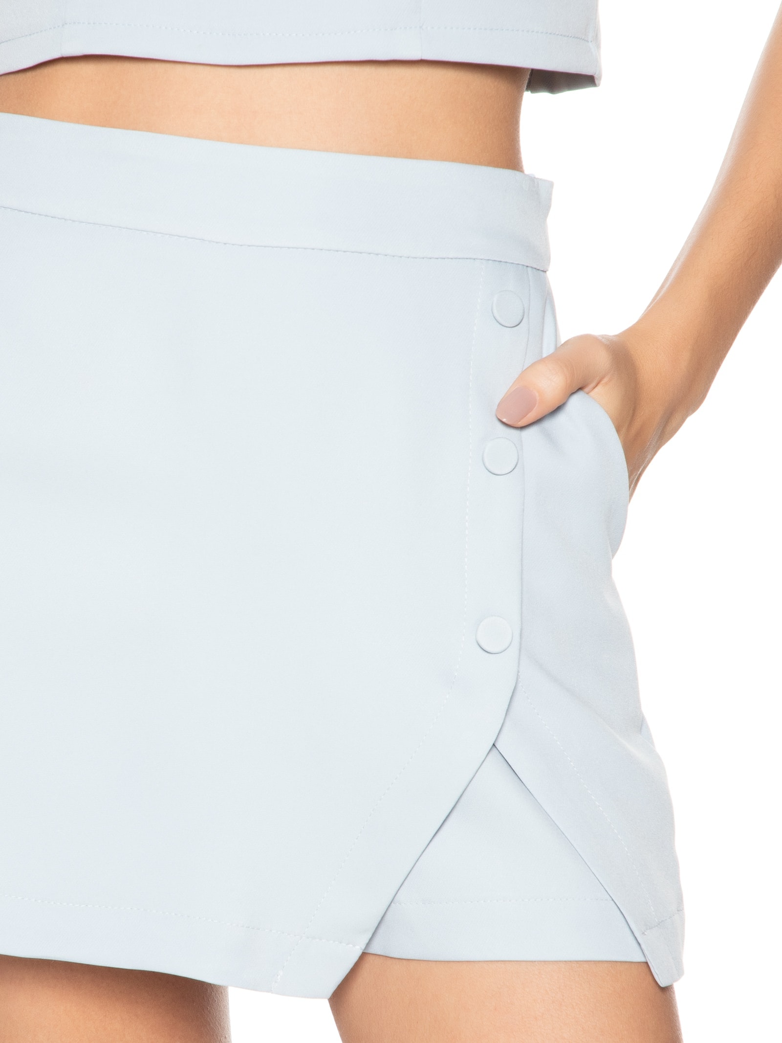Short Saia Com Botões Azul Market 33
