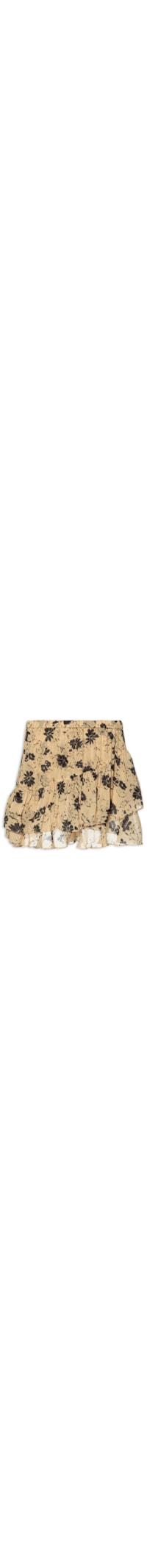 Short Saia Com Camadas Floral Carimbo - Bege