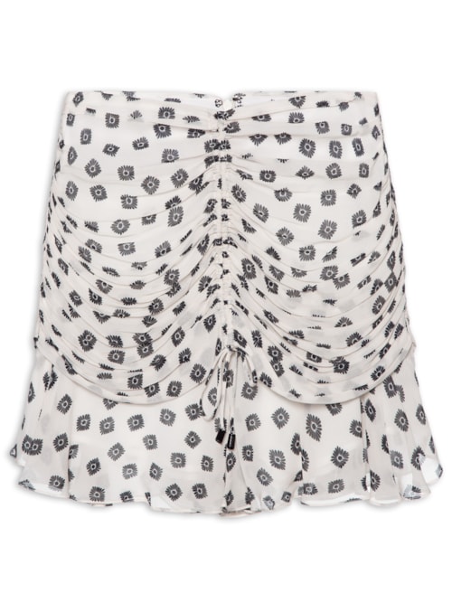Short Saia Detalhe Franzido Gravataria Flor - Off White
