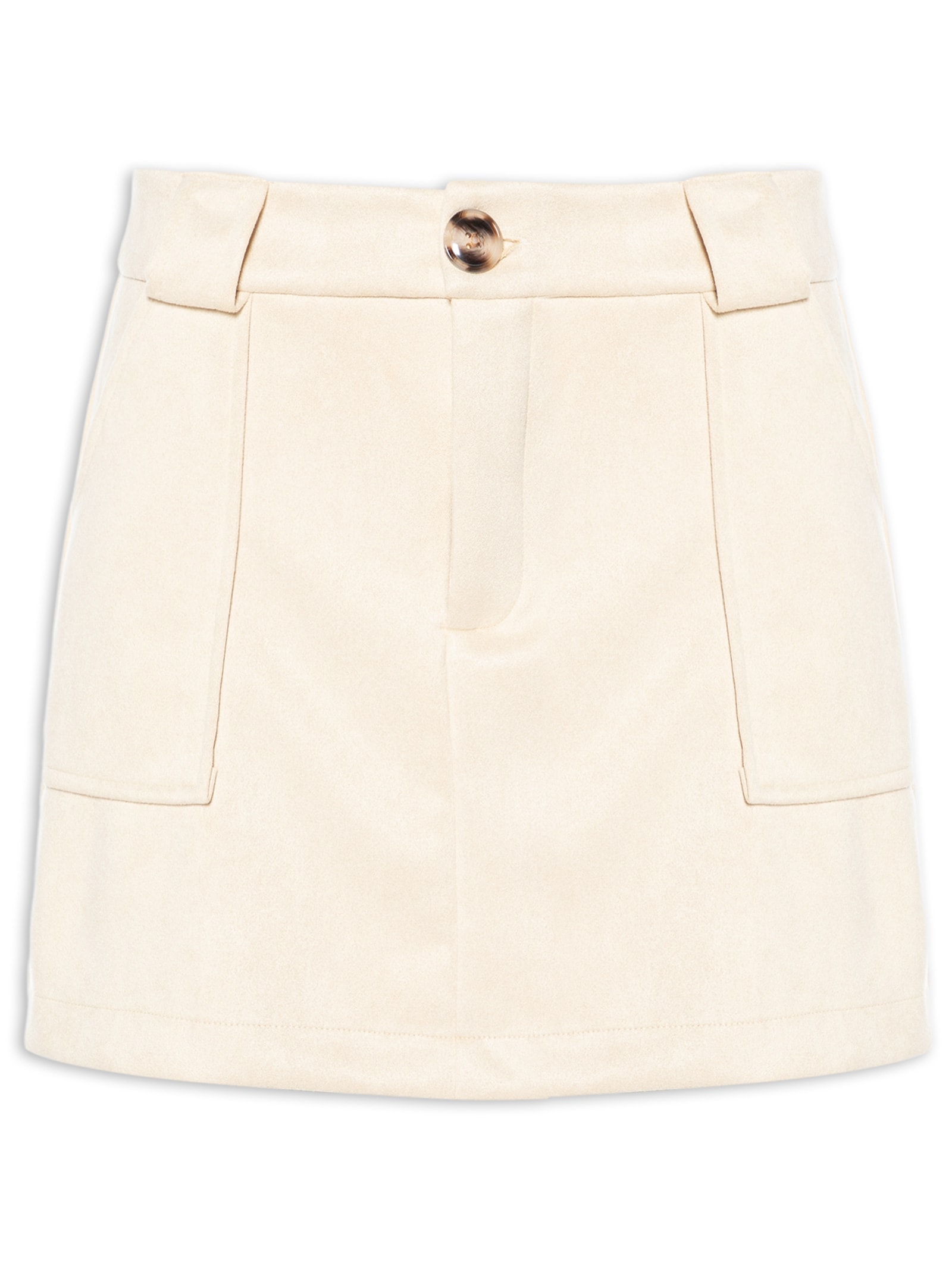 Short Saia em Suede com Bolsos Bege Basiq