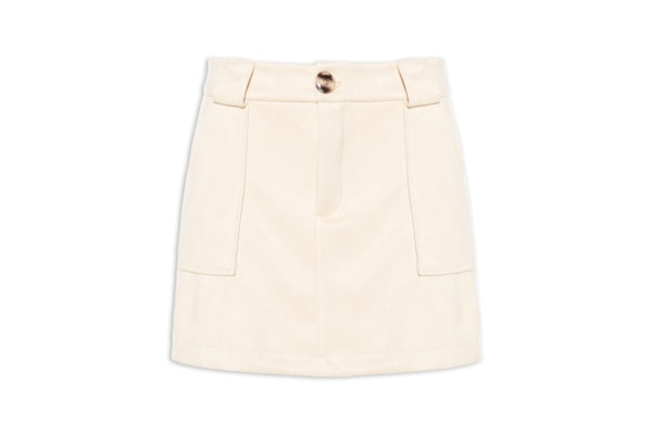Short Saia em Suede com Bolsos - Bege