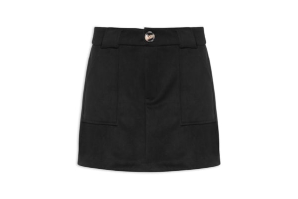 Short Saia em Suede com Bolsos – Preto