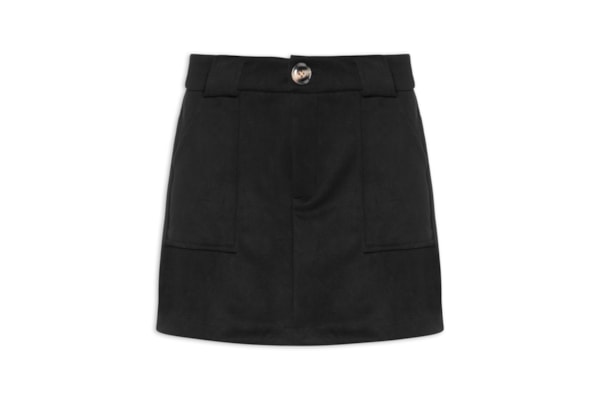 Short Saia em Suede com Bolsos – Preto