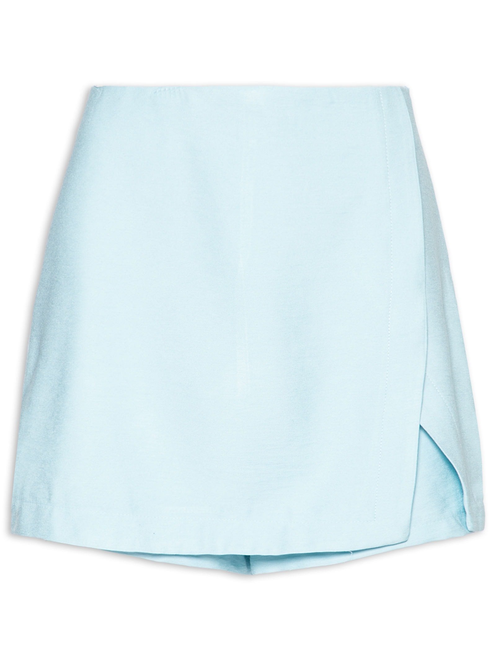 Short Saia Feminino Com Fenda Azul Basiq