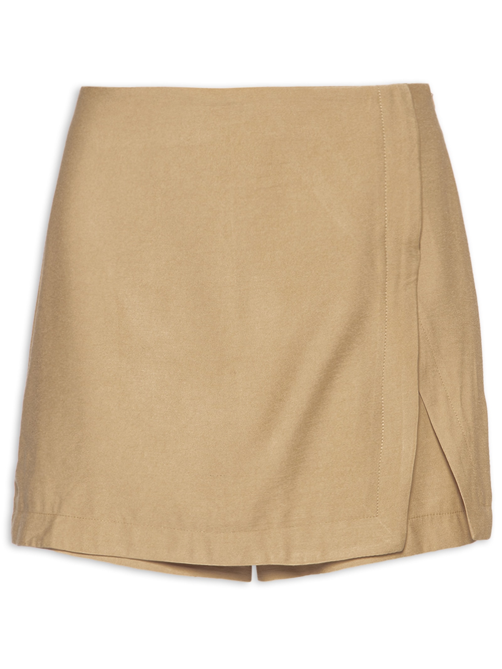 Short Saia Feminino Com Fenda Bege Basiq