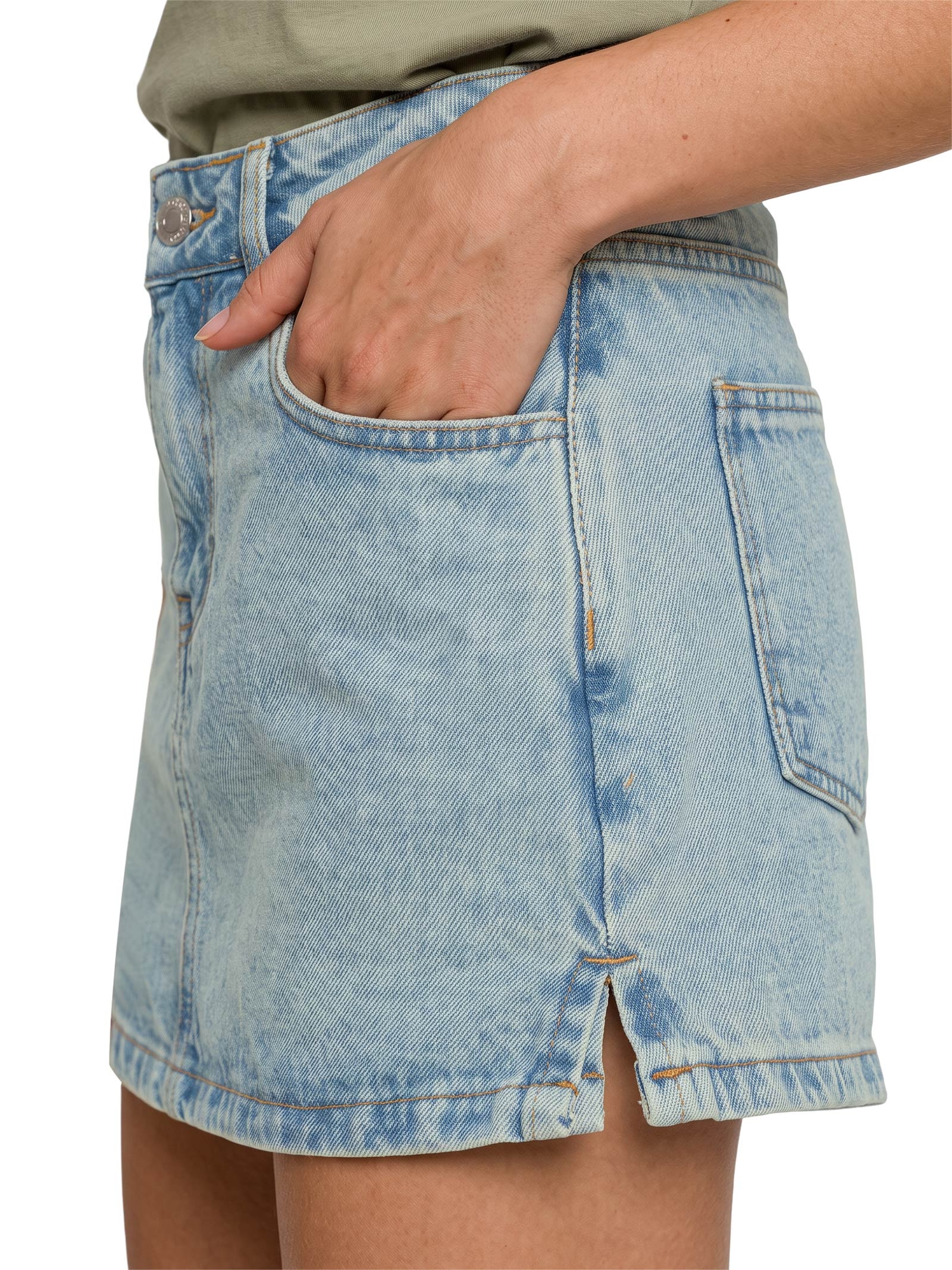 Short Saia Jeans Dirty Azul Cantão