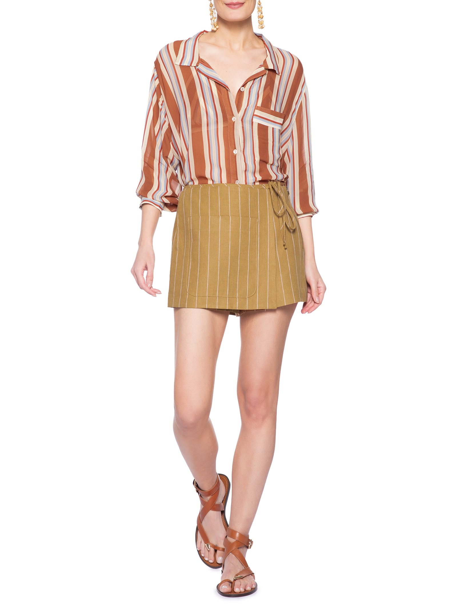 Short Saia Listras Marrom Animale