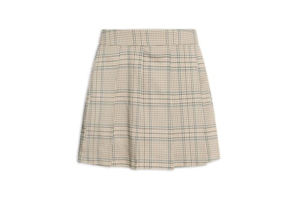 Short Saia Plissado Xadrez - Bege