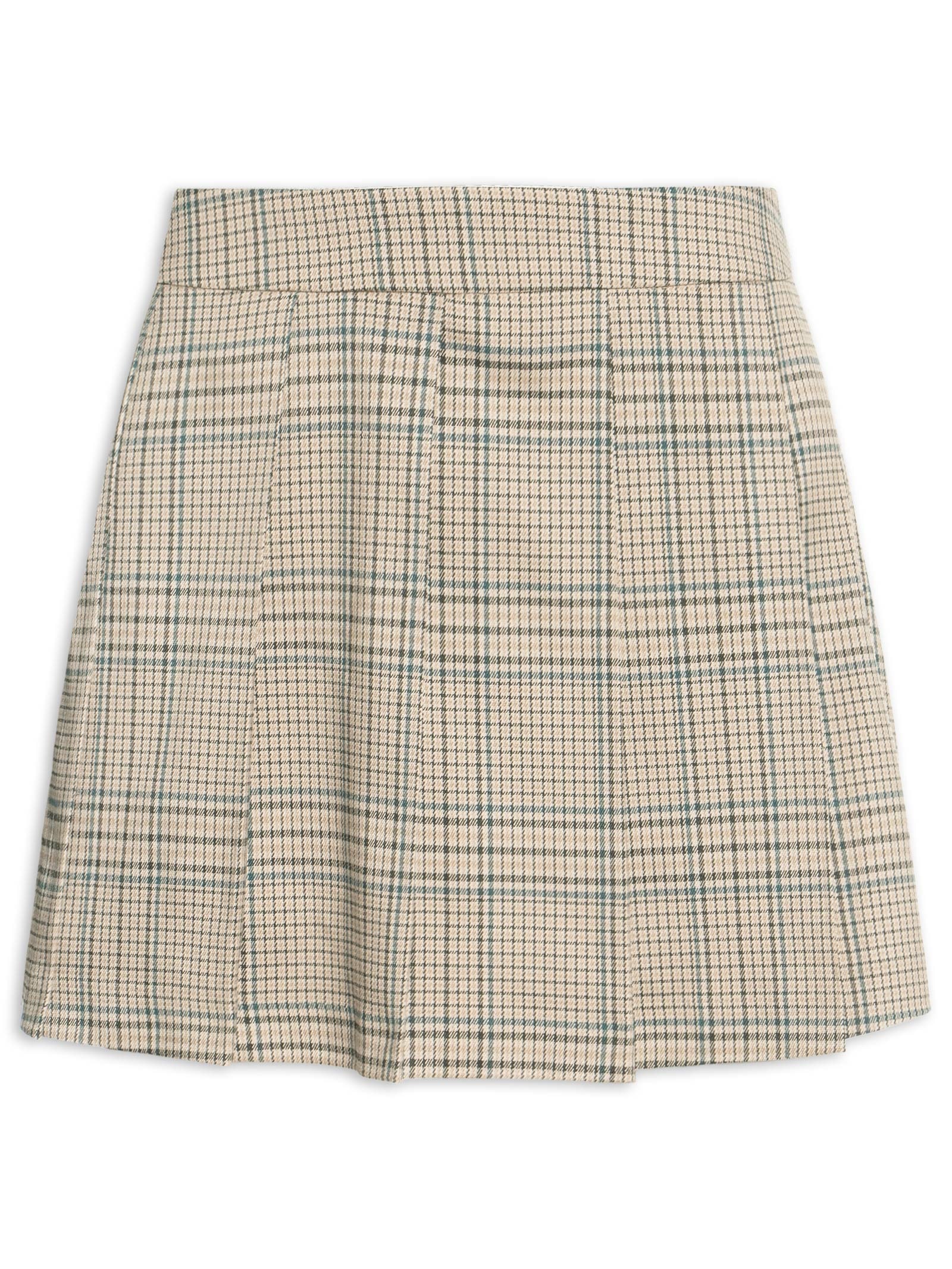 Short Saia Plissado Xadrez Bege Market 33